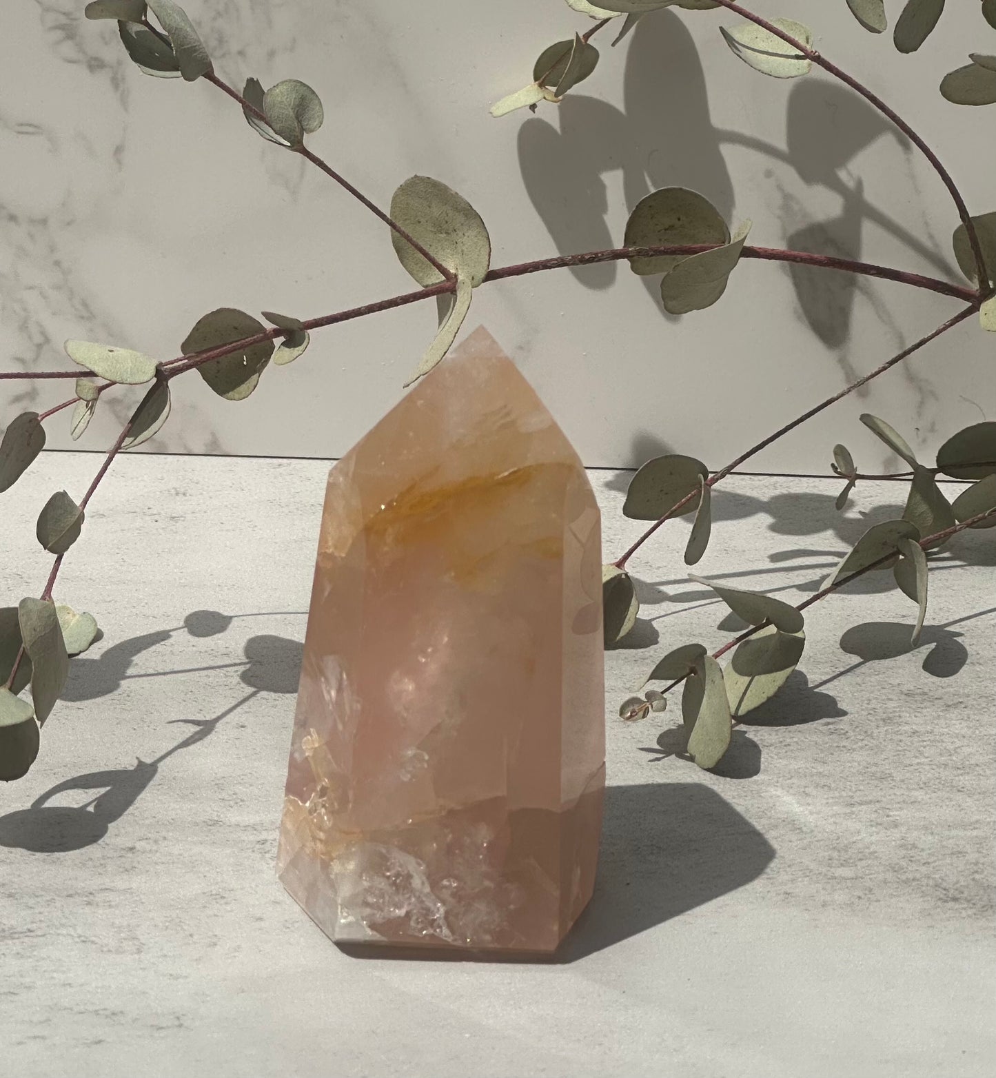 Alluring Rose Quartz with Golden Healer Tower/Point High-Quality Crystal From Brazil
