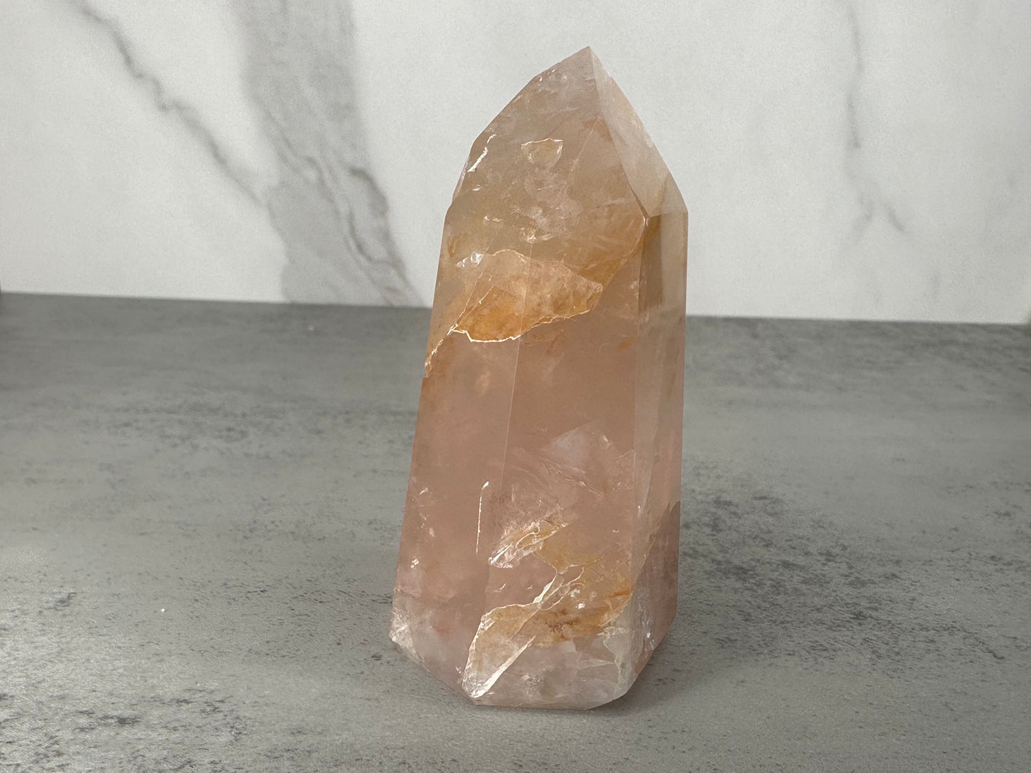 Alluring Rose Quartz with Golden Healer Tower/Point High-Quality Crystal From Brazil