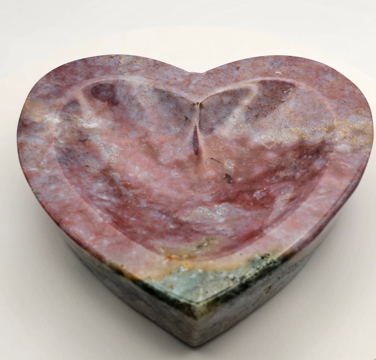 High Quality Pink &quot;Sea Jasper&quot; OJ Hand Carved Heart Bowl