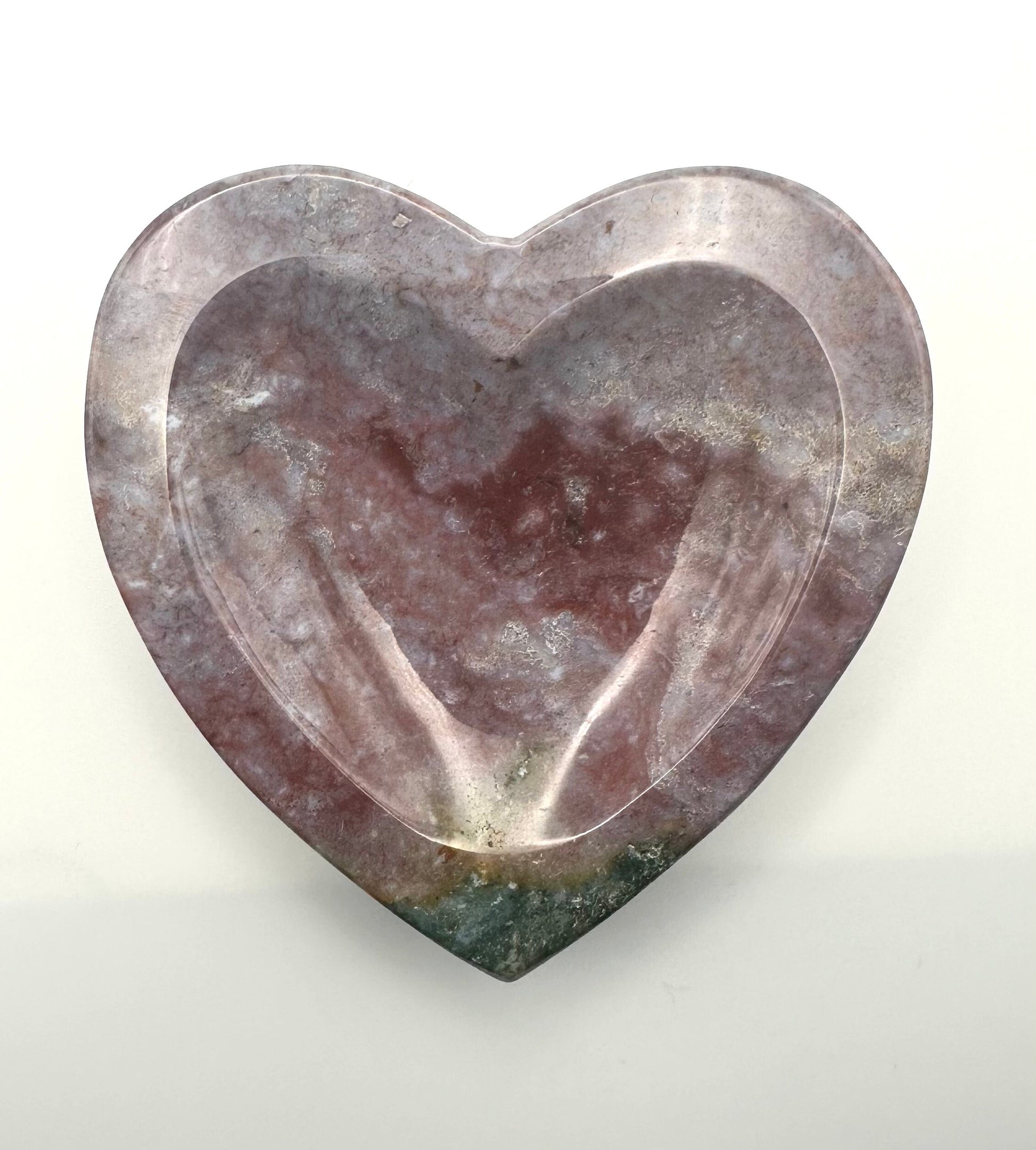 High-Quality Pink "Sea Jasper" OJ Hand Carved Heart Bowl