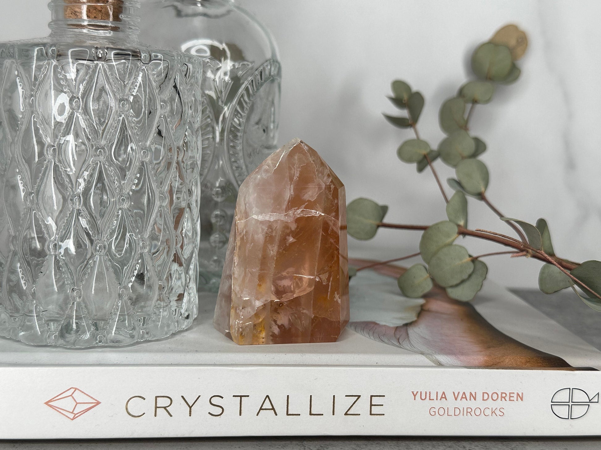 Incredible Rose Quartz with Golden Healer Tower/Point High-Quality Genuine Crystal From Brazil