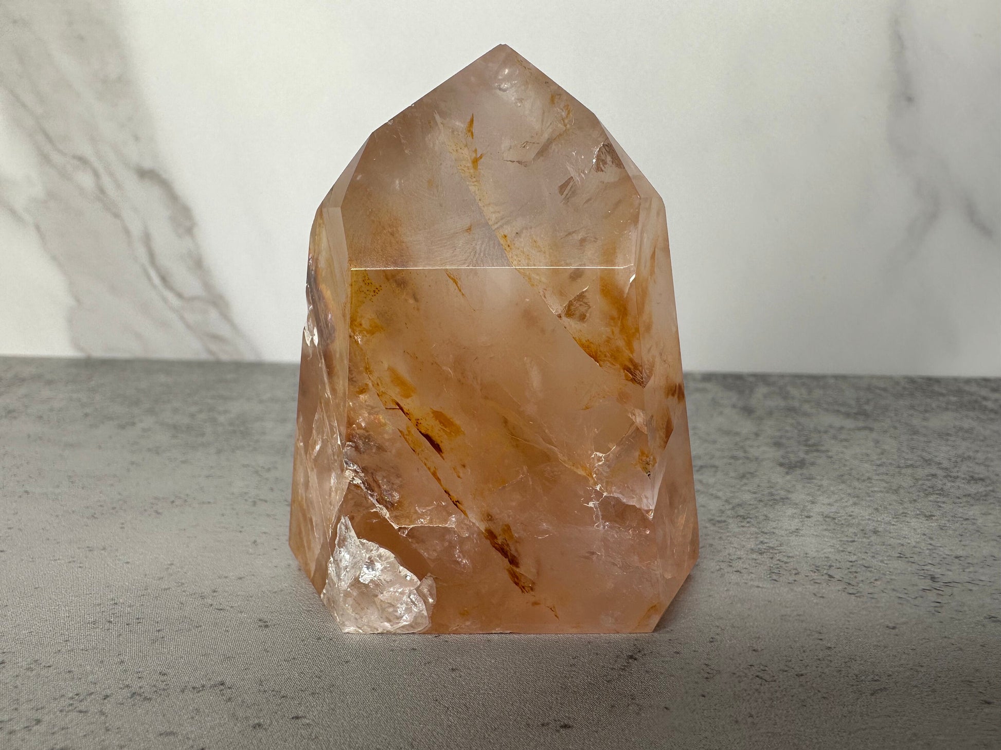 Unique Rose Quartz with Golden Healer Tower/Point High-Quality Crystal From Brazil