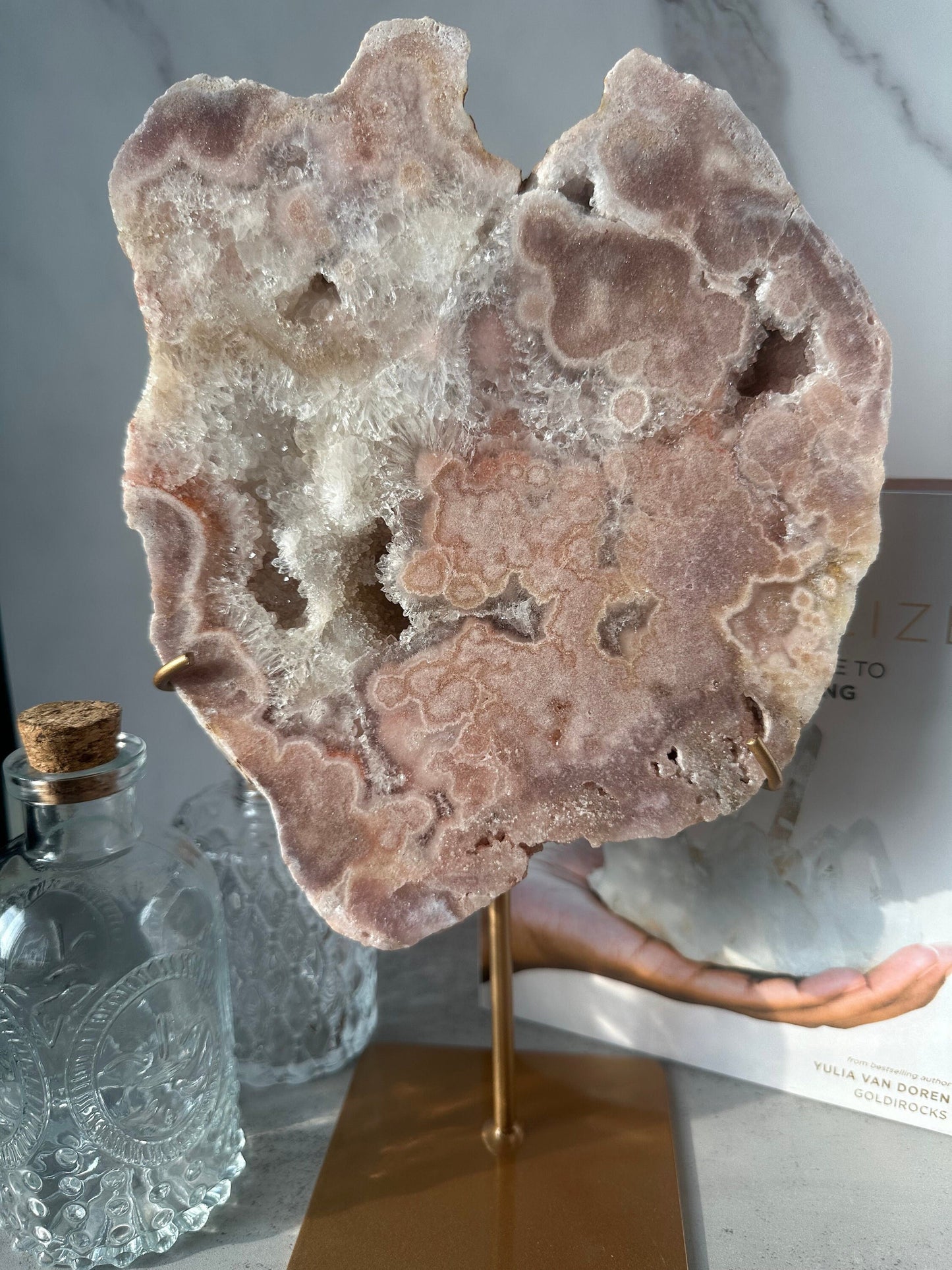Pink Amethyst Slab On Custom Stand High-Quality Crystal Statement Piece From Brazil