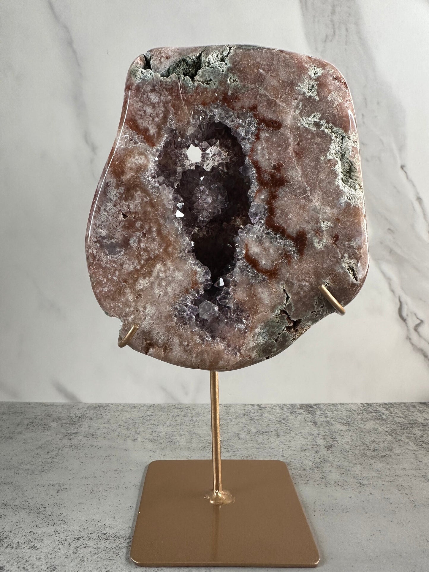 Pink Amethyst Slab/Geode On Custom Stand With Portal High-Quality Statement Piece From Brazil