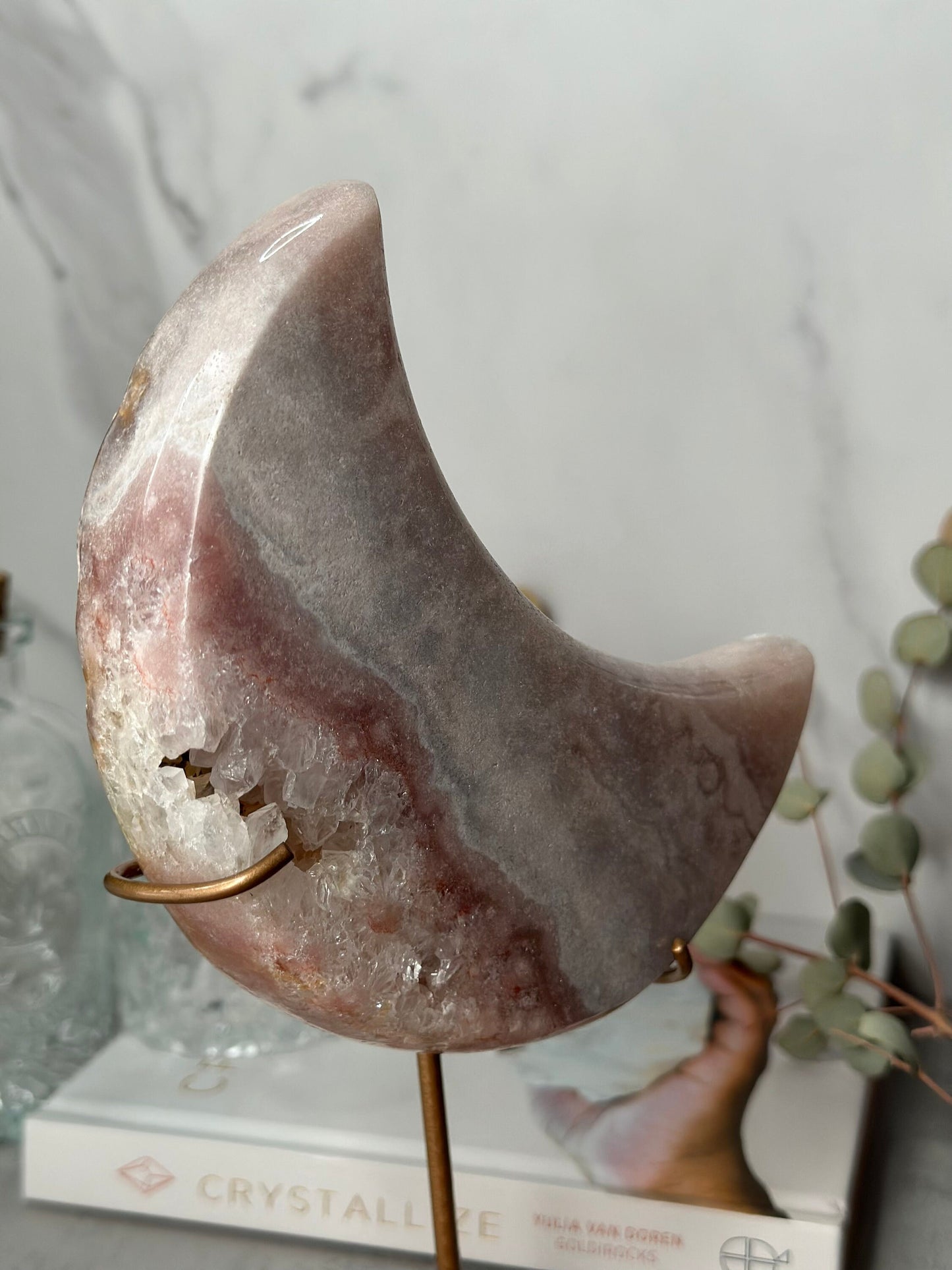 Amazing | Pink Amethyst Moon | Statement Piece | Custom Stand | High-Quality | Genuine | From Brazil