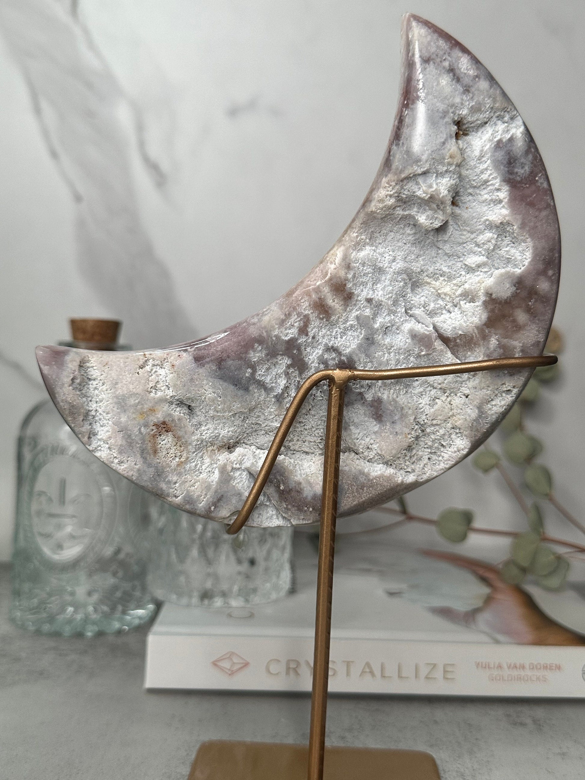 Pretty | Pink Amethyst Moon | Statement Piece | Custom Stand | High-Quality | Genuine | From Brazil