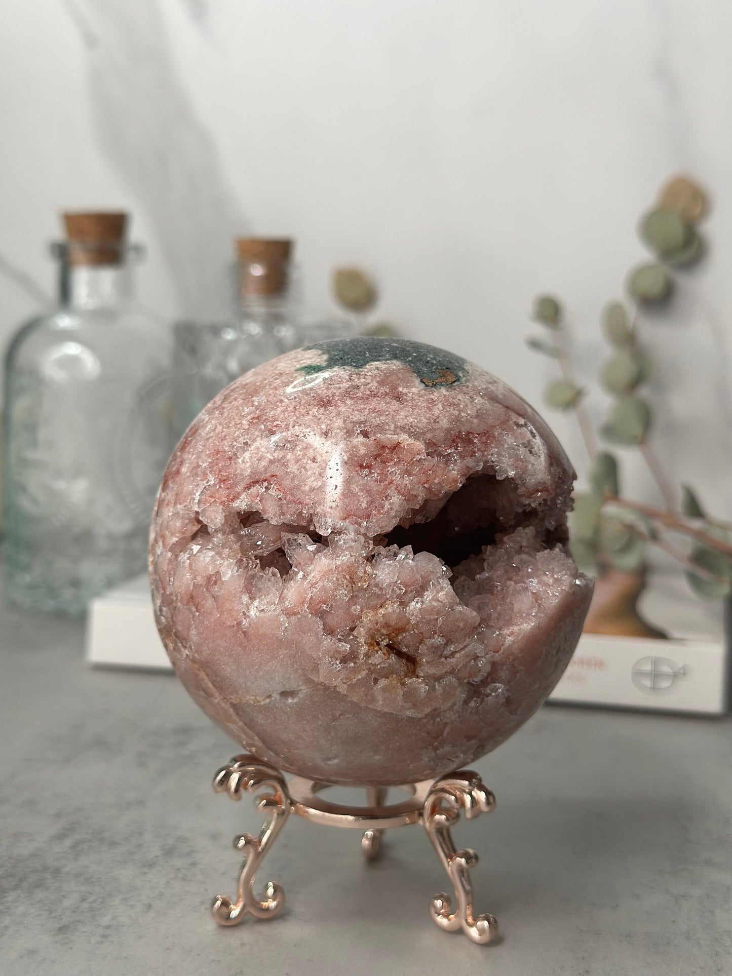 Elegant | Large | Jasper | Druzy | Pink Amethyst Sphere | Statement Piece | Rose Gold Stand | High-Quality | Genuine | From Brazil