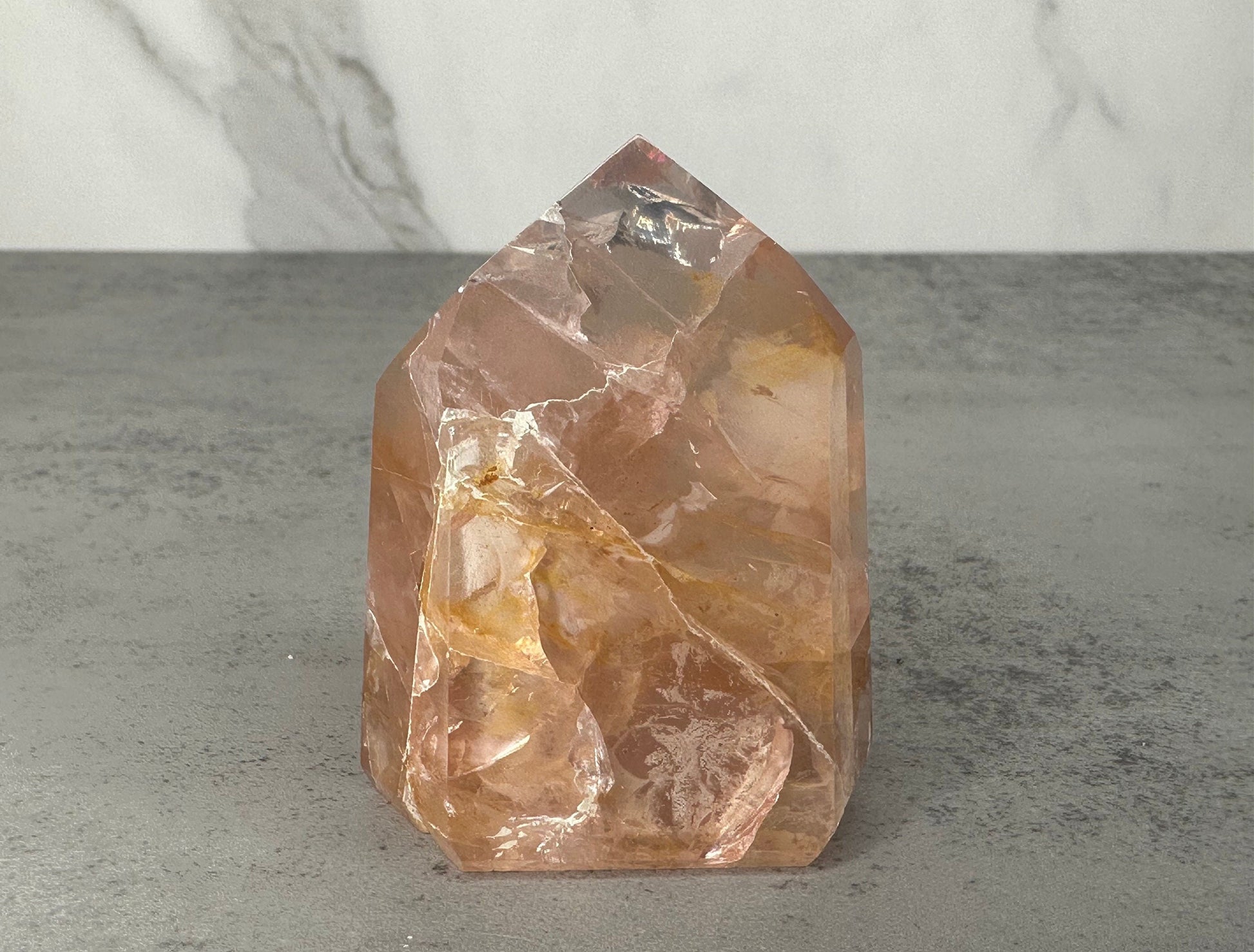 Spectacular Rose Quartz with Golden Healer Tower/Point With Rainbow High Quality Genuine Crystal From Brazil