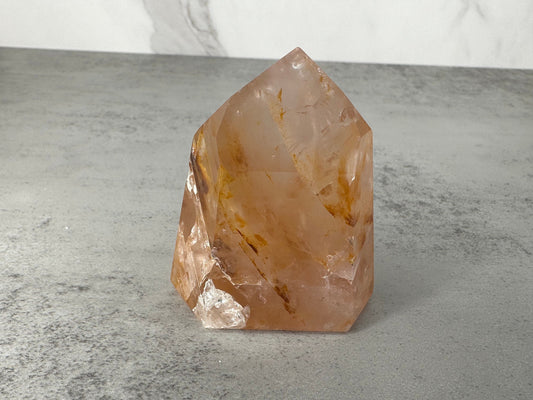 Unique Rose Quartz with Golden Healer Tower/Point High-Quality Crystal From Brazil