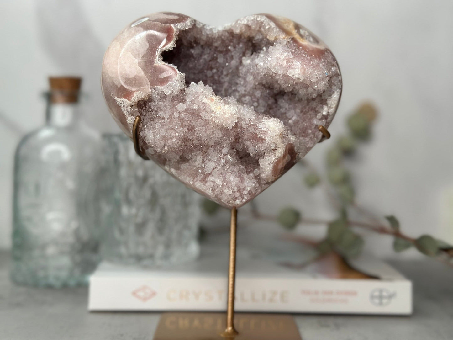 Pink Amethyst Heart On Custom Stand High-Quality Crystal Druzy Statement Piece From Brazil