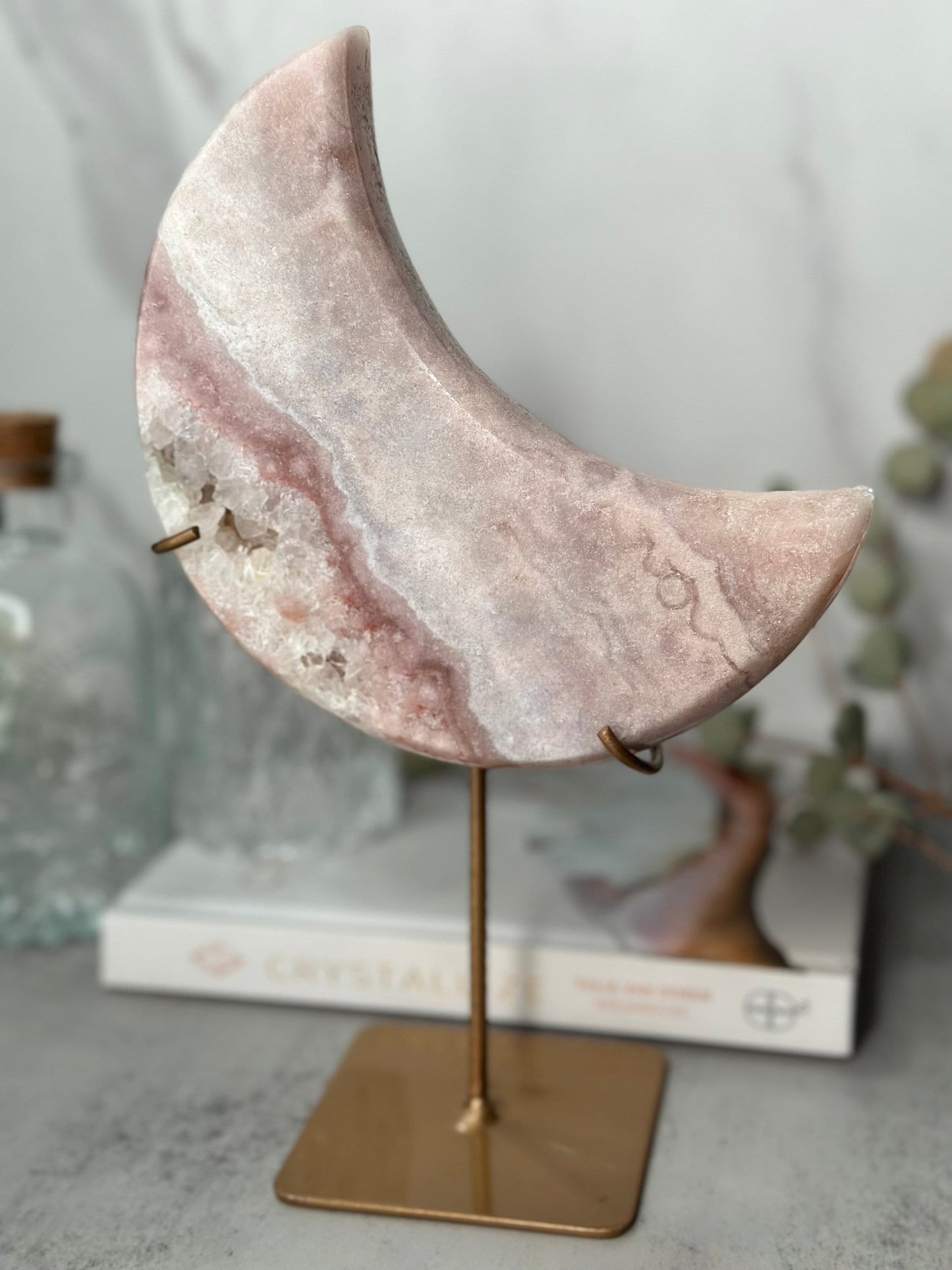 Amazing | Pink Amethyst Moon | Statement Piece | Custom Stand | High-Quality | Genuine | From Brazil