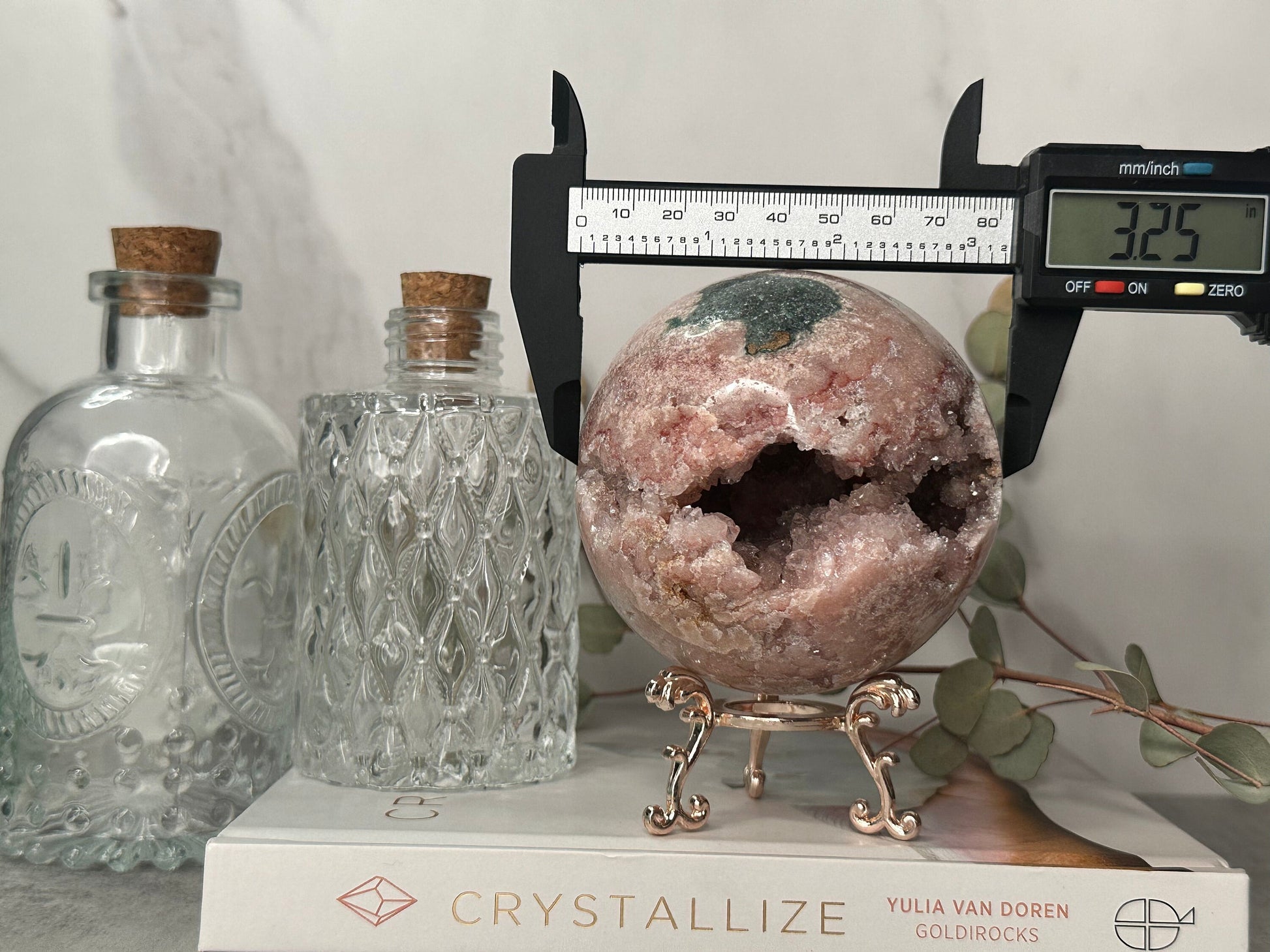 Elegant | Large | Jasper | Druzy | Pink Amethyst Sphere | Statement Piece | Rose Gold Stand | High-Quality | Genuine | From Brazil