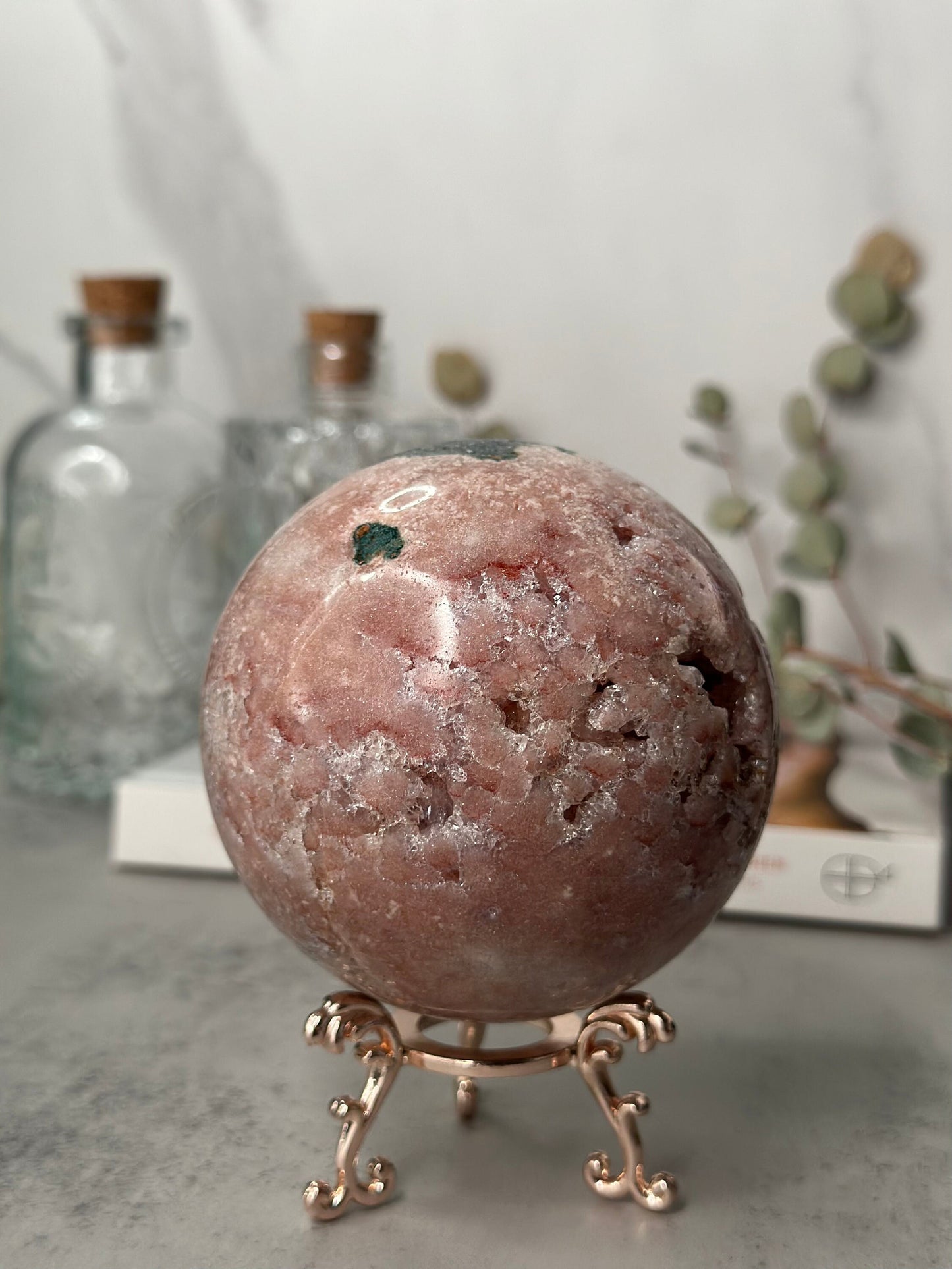 Elegant | Large | Jasper | Druzy | Pink Amethyst Sphere | Statement Piece | Rose Gold Stand | High-Quality | Genuine | From Brazil