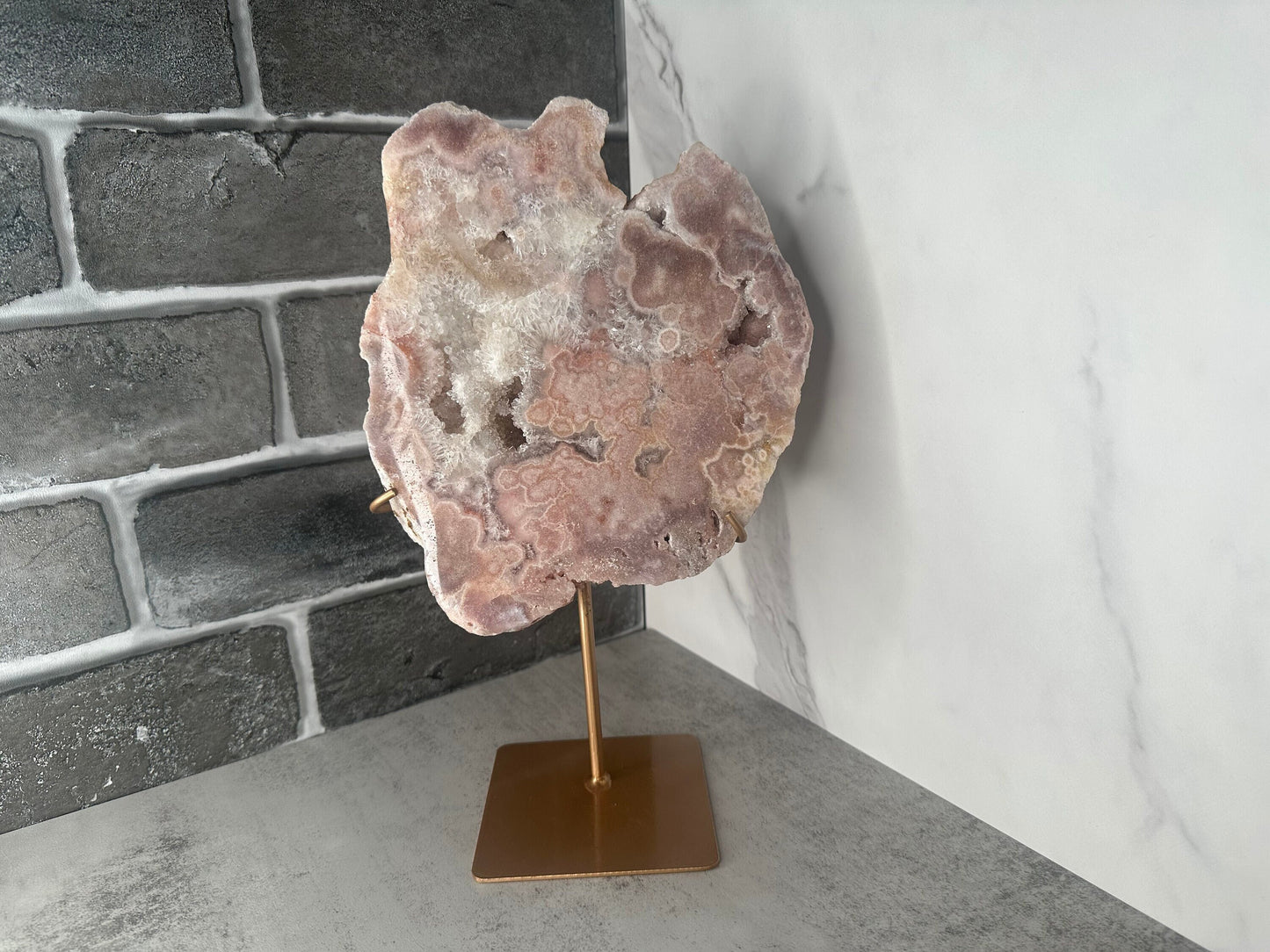 Pink Amethyst Slab On Custom Stand High-Quality Crystal Statement Piece From Brazil