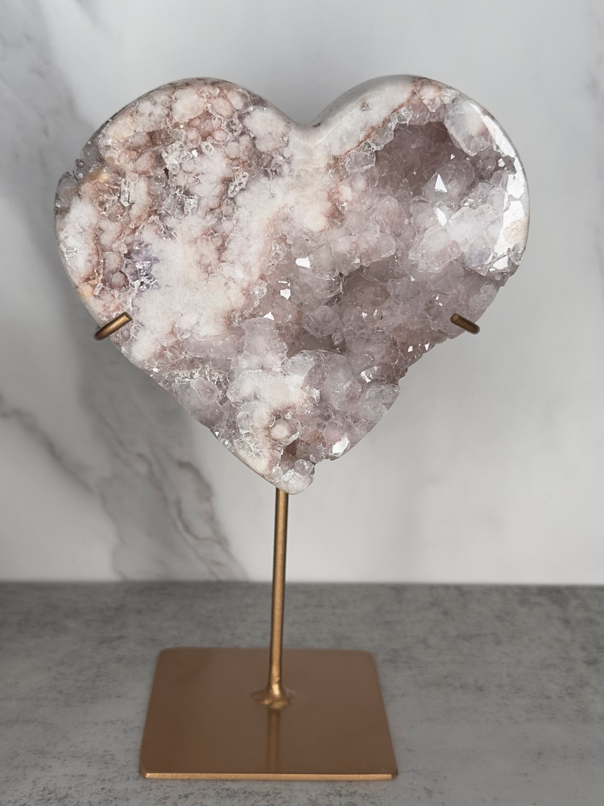 Pink Amethyst Heart On Custom Stand High Quality Genuine Crystal Statement Piece From Brazil