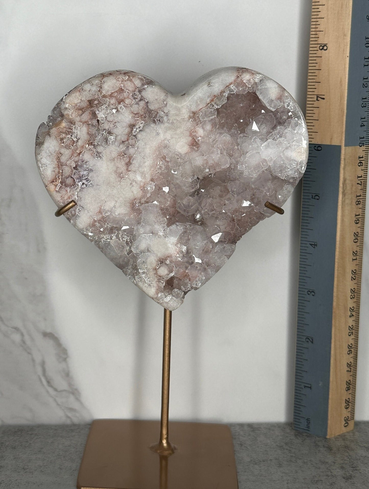 Pink Amethyst Heart On Custom Stand High Quality Genuine Crystal Statement Piece From Brazil