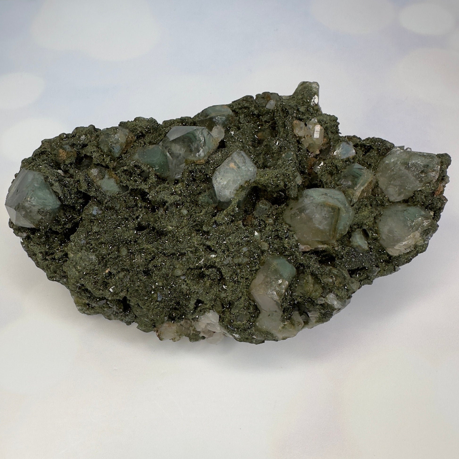 Amazing Epidote On Quartz With Phantoms Genuine Dark Green Crystal Cluster Specimen From Turkey | Tucson Gem Show Exclusive