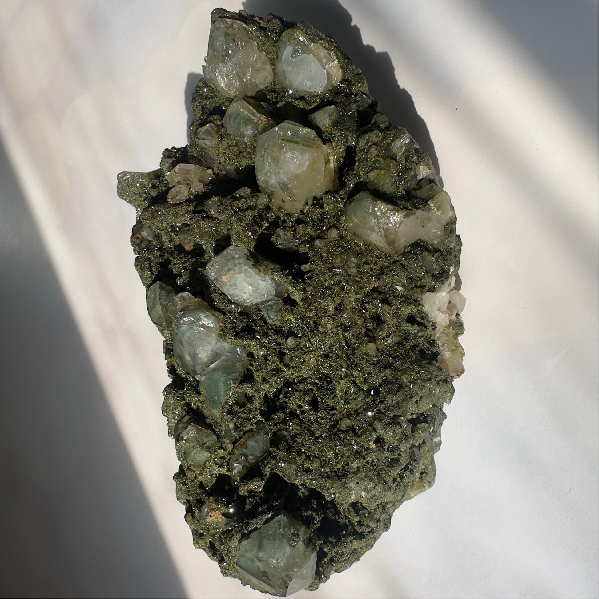 Amazing Epidote On Quartz With Phantoms Genuine Dark Green Crystal Cluster Specimen From Turkey | Tucson Gem Show Exclusive