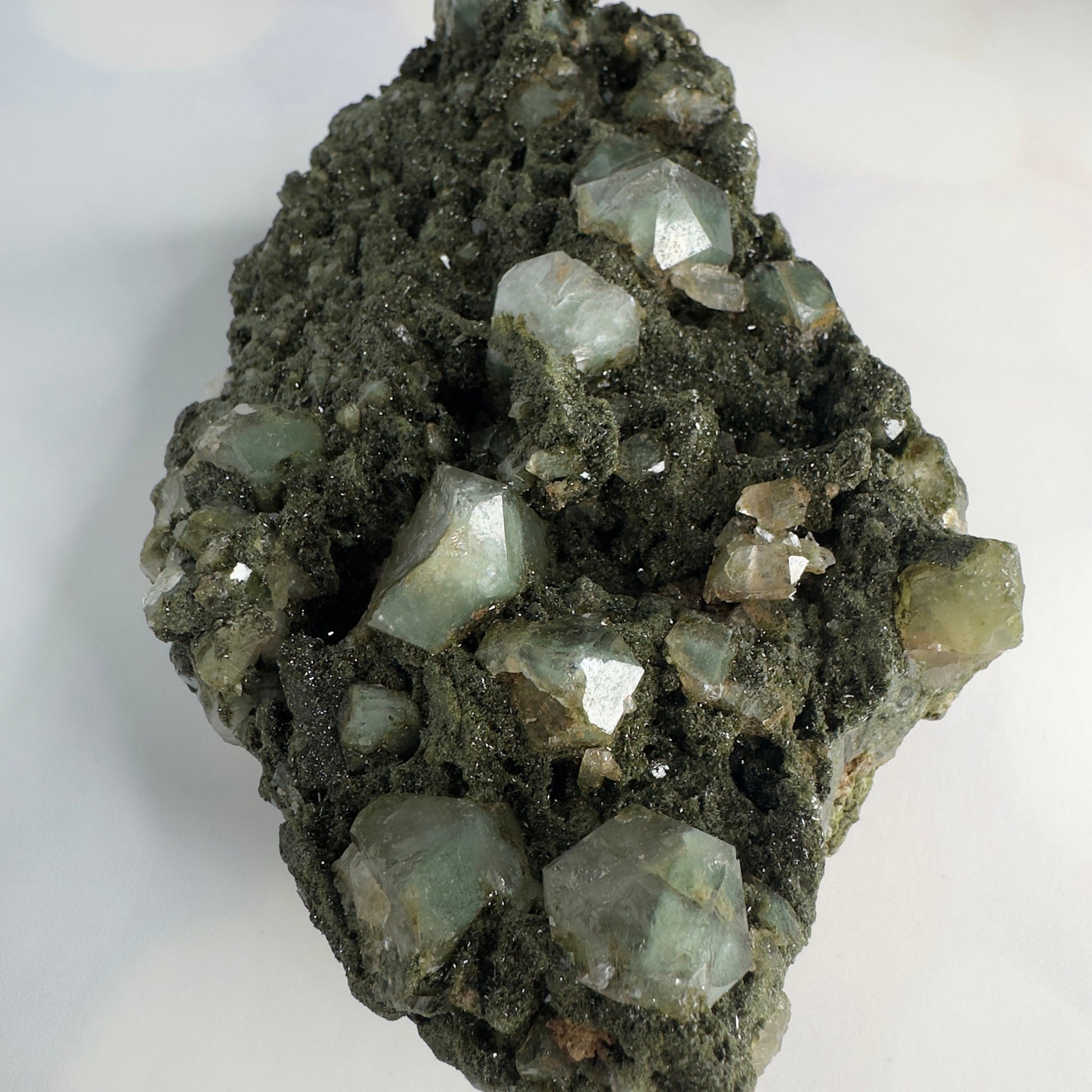 Amazing Epidote On Quartz With Phantoms Genuine Dark Green Crystal Cluster Specimen From Turkey | Tucson Gem Show Exclusive