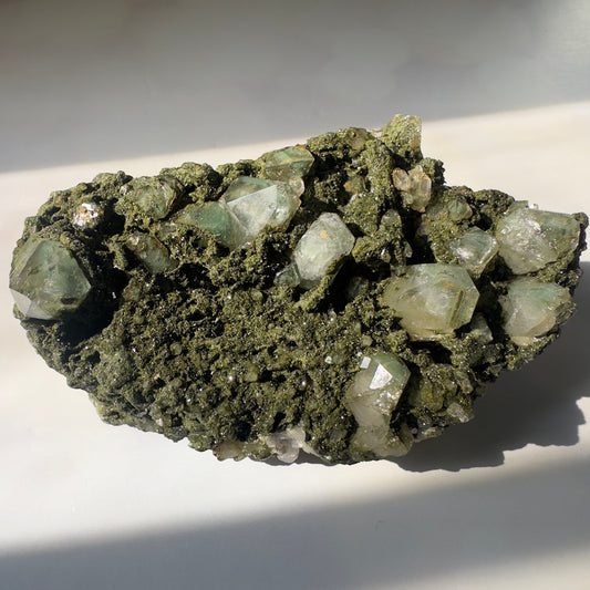 Amazing Epidote On Quartz With Phantoms Genuine Dark Green Crystal Cluster Specimen From Turkey | Tucson Gem Show Exclusive