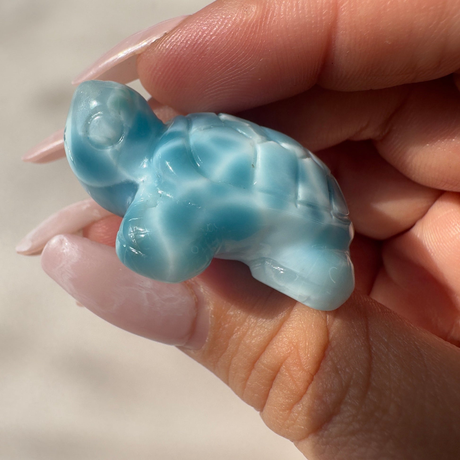 Stunning Larimar Turtle Carving High-Quality Grade AAA+ From The Dominican Republic Carved In China | Tucson Gem Show Exclusive