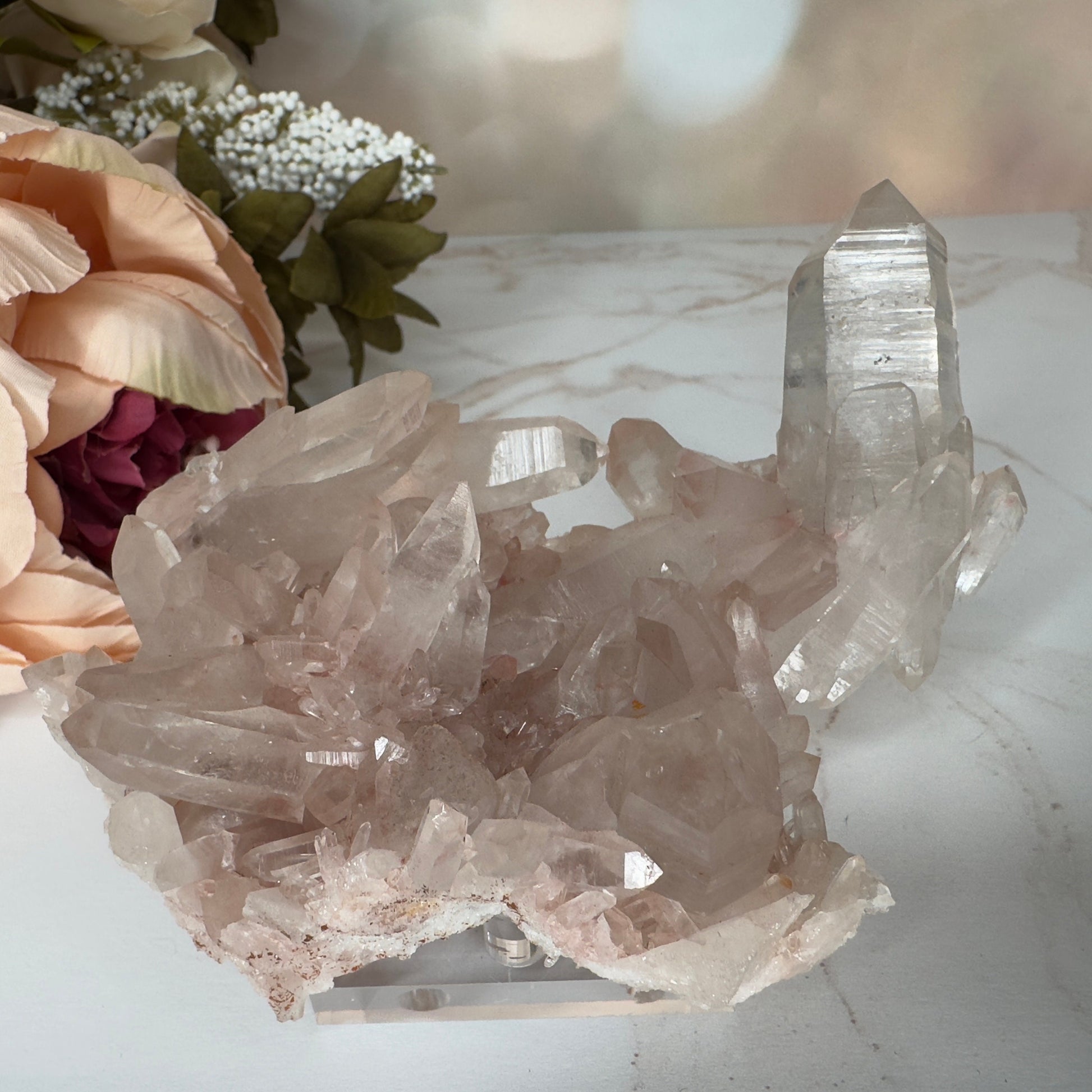 Amazing Pink Himalayan Samadhi Quartz High-Quality Genuine Specimen Double Terminated Crystal Cluster from India | Tucson Gem Show Exclusive