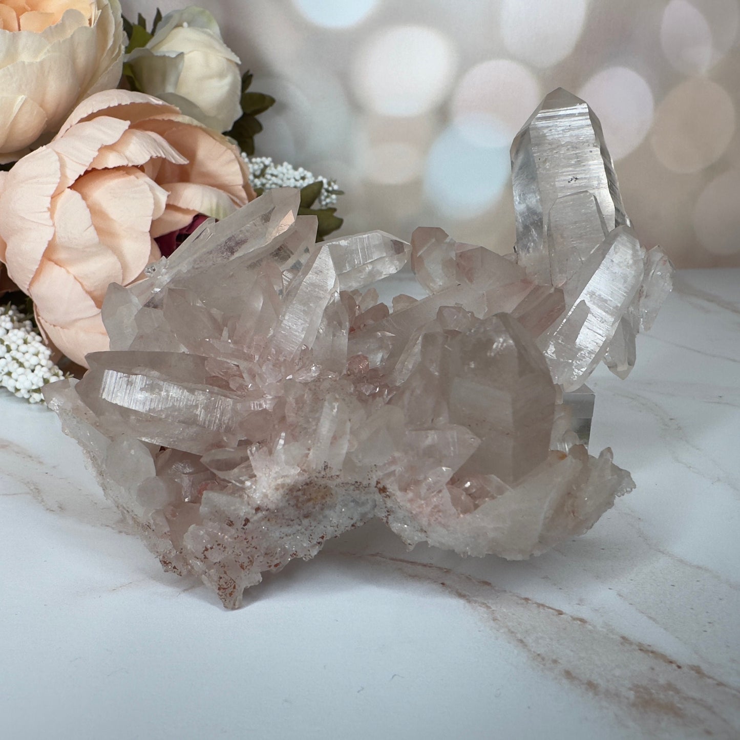 Amazing Pink Himalayan Samadhi Quartz High-Quality Genuine Specimen Double Terminated Crystal Cluster from India | Tucson Gem Show Exclusive