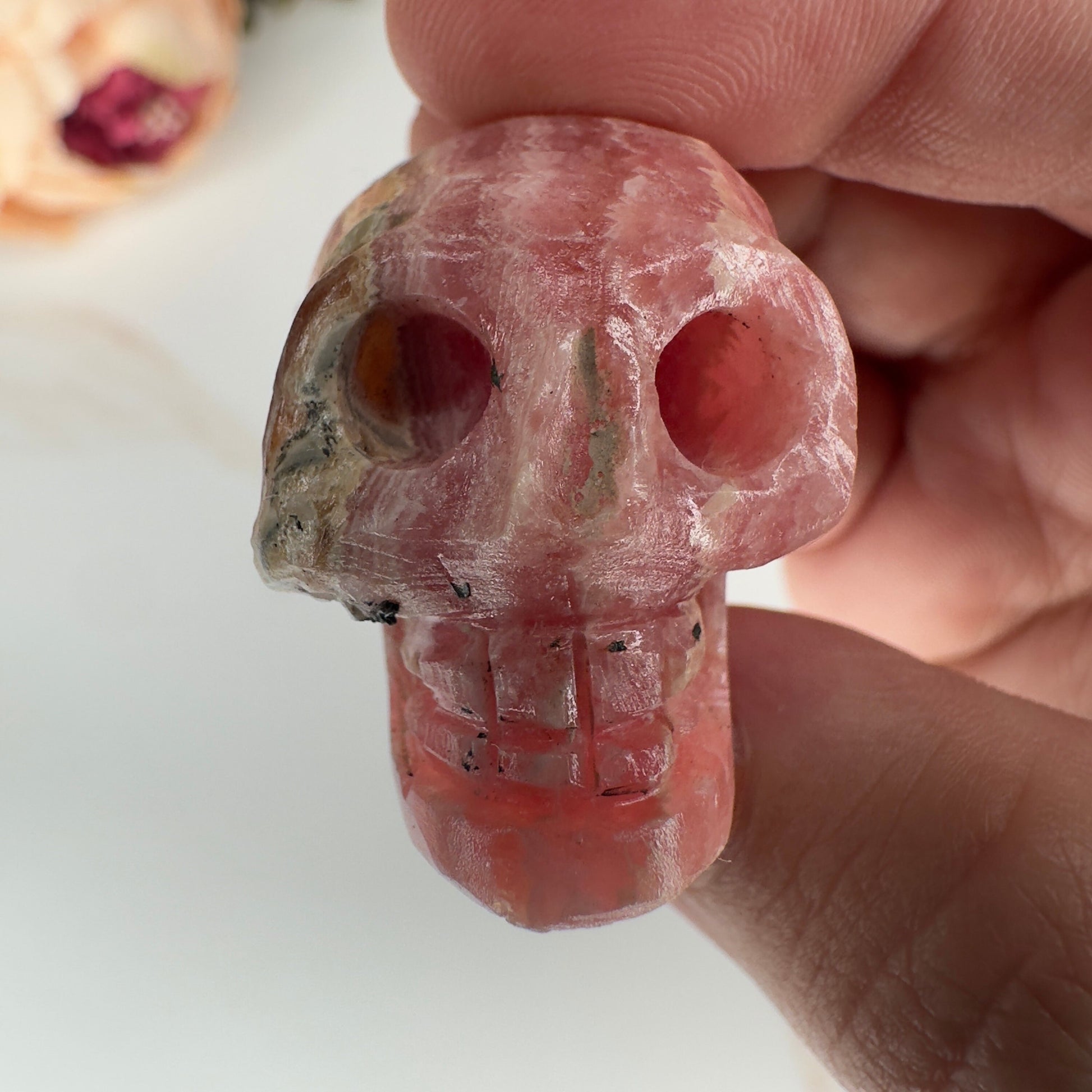 Amazing Rhodochrosite Skull Hand Carved Genuine Crystal From Argentina | Tucson Gem Show Exclusive