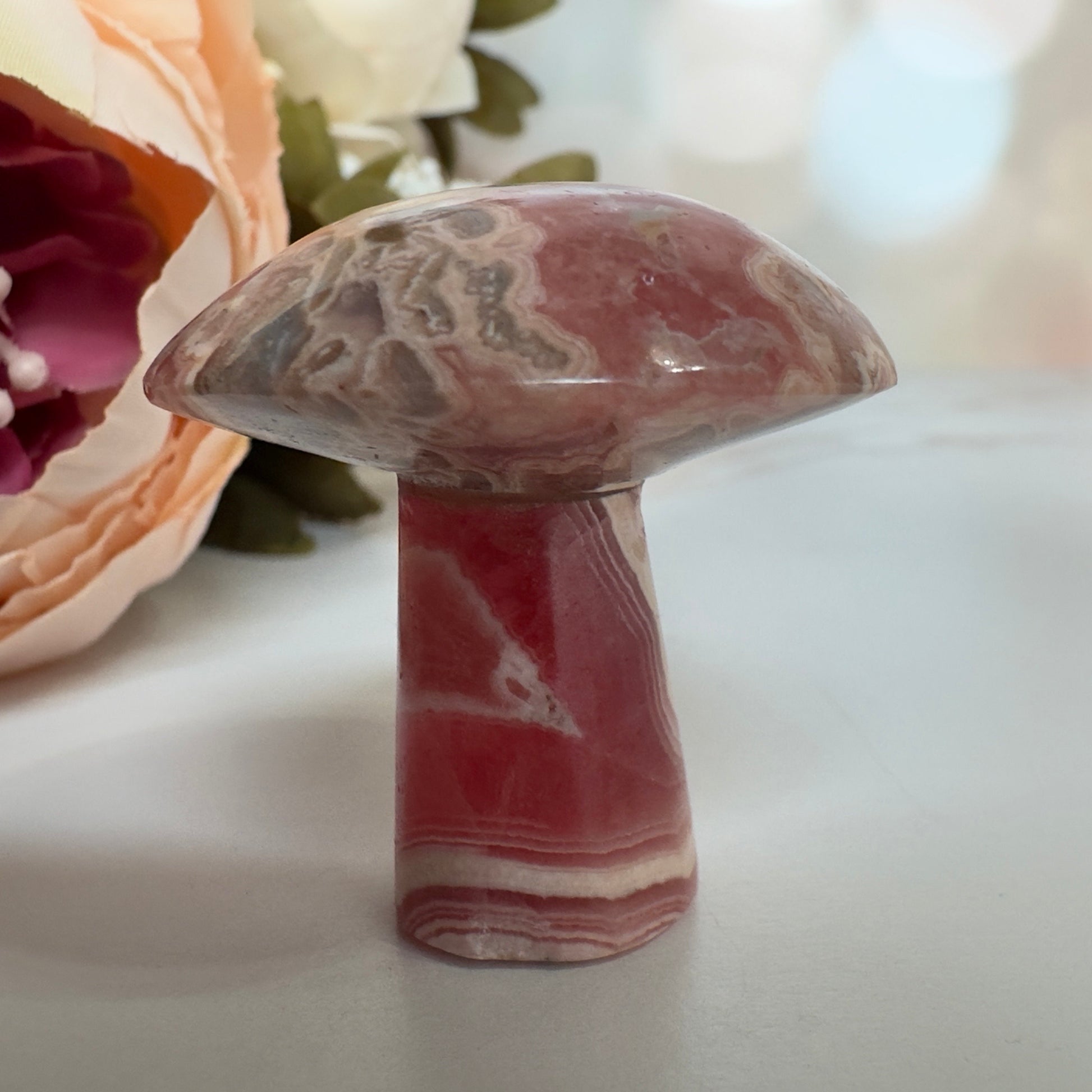 Adorable Rhodochrosite Mushroom Hand Carved Genuine Crystal Mushy From Argentina | Tucson Gem Show Exclusive