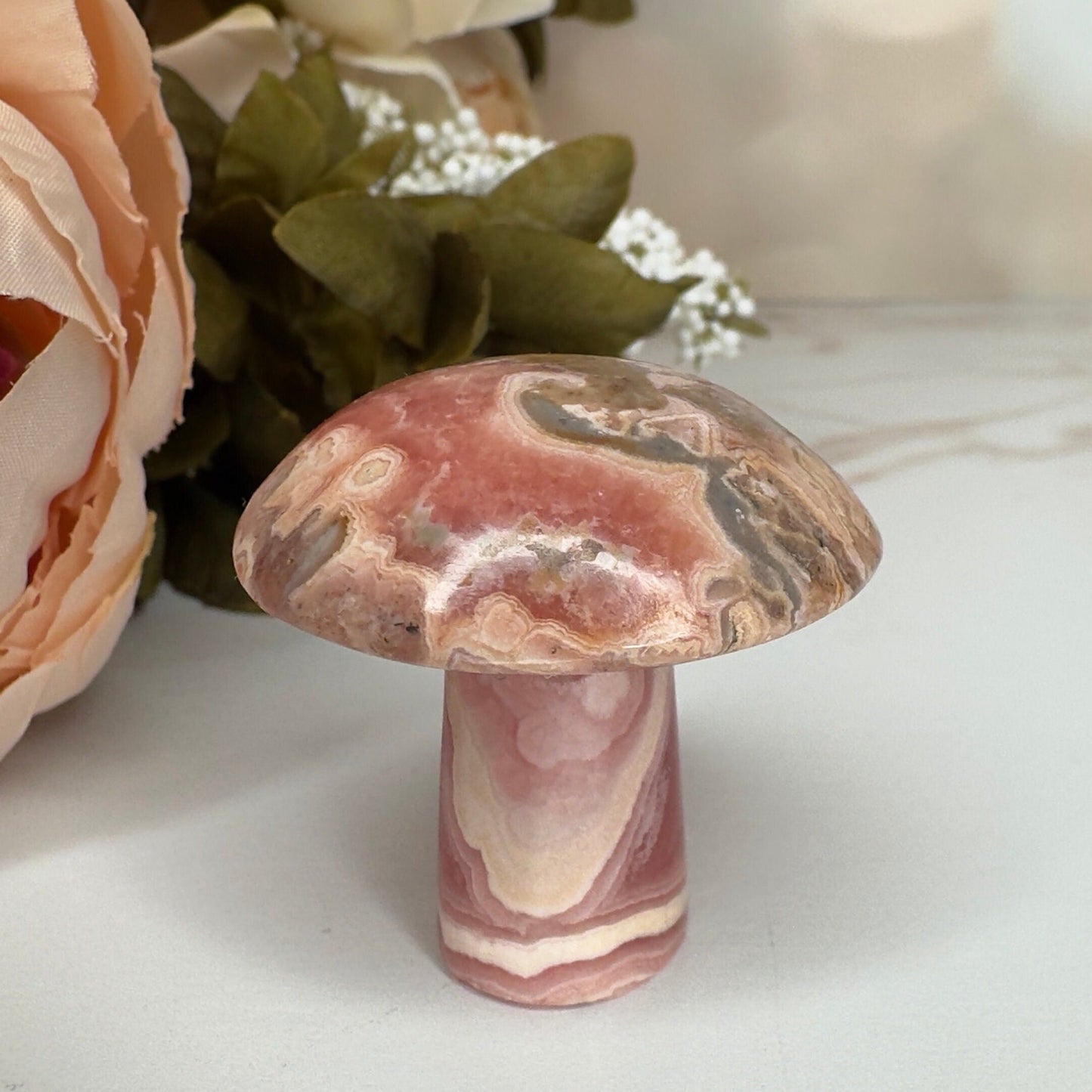 Adorable Rhodochrosite Mushroom Hand Carved Genuine Crystal Mushy From Argentina | Tucson Gem Show Exclusive