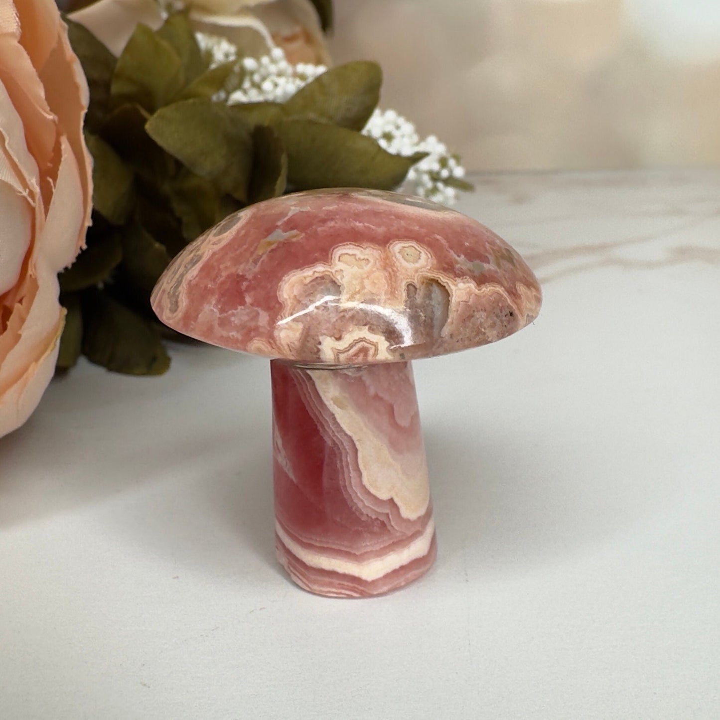 Adorable Rhodochrosite Mushroom Hand Carved Genuine Crystal Mushy From Argentina | Tucson Gem Show Exclusive