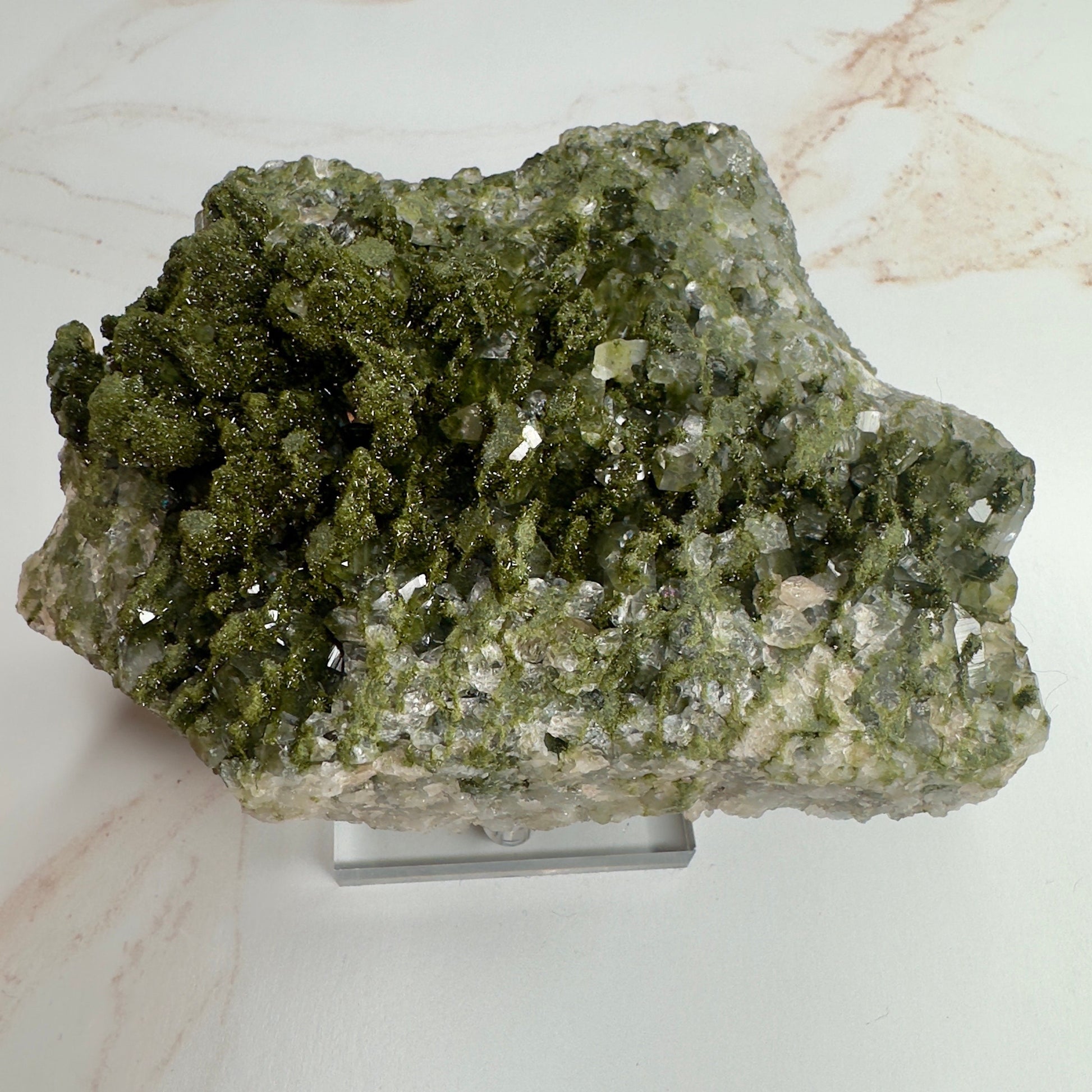 Forest Epidote On Quartz Genuine Dark Green Crystal Cluster Specimen From Turkey | Tucson Gem Show Exclusive