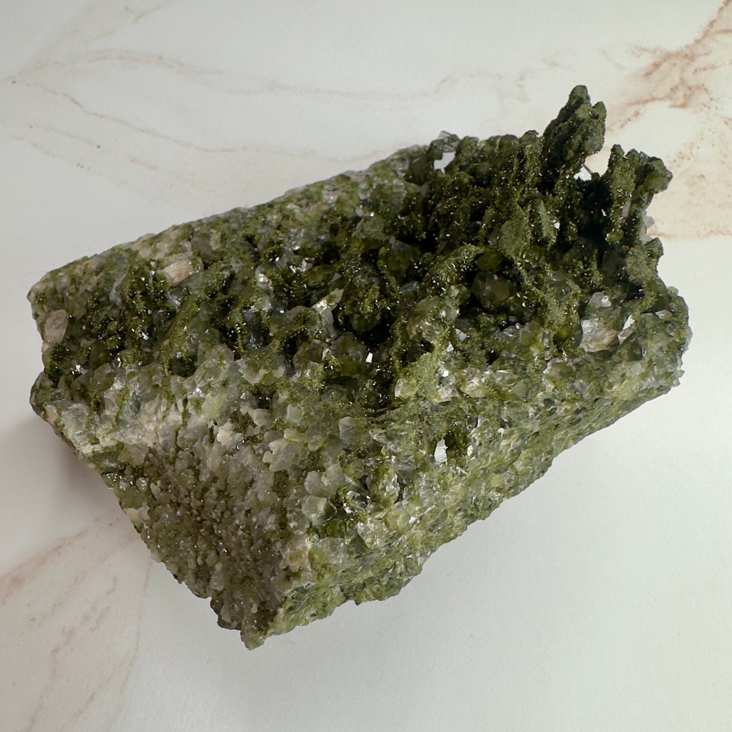 Forest Epidote On Quartz Genuine Dark Green Crystal Cluster Specimen From Turkey | Tucson Gem Show Exclusive