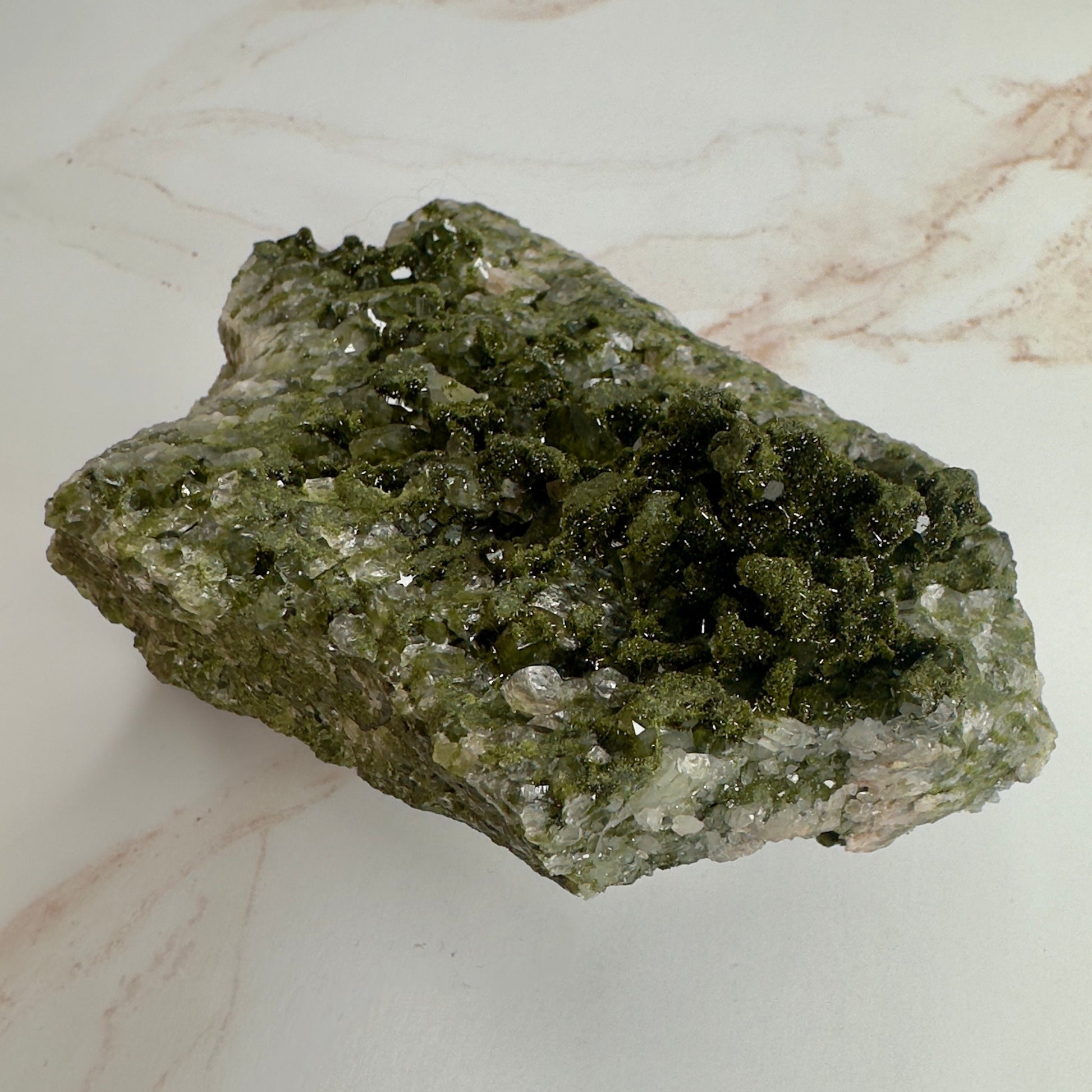 Forest Epidote On Quartz Genuine Dark Green Crystal Cluster Specimen From Turkey | Tucson Gem Show Exclusive