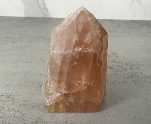 Incredible Rose Quartz with Golden Healer Tower/Point High-Quality Genuine Crystal From Brazil