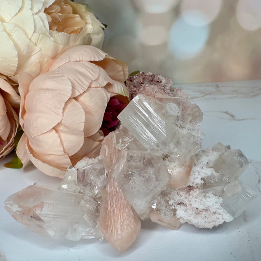 Stunning Pink Apophyllite With Stilbite High Quality Specimen Crystal From India