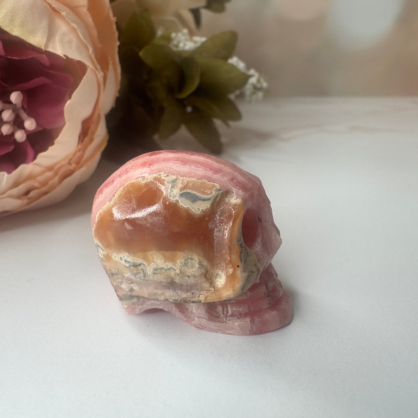 Amazing Rhodochrosite Skull Hand Carved Genuine Crystal From Argentina | Tucson Gem Show Exclusive