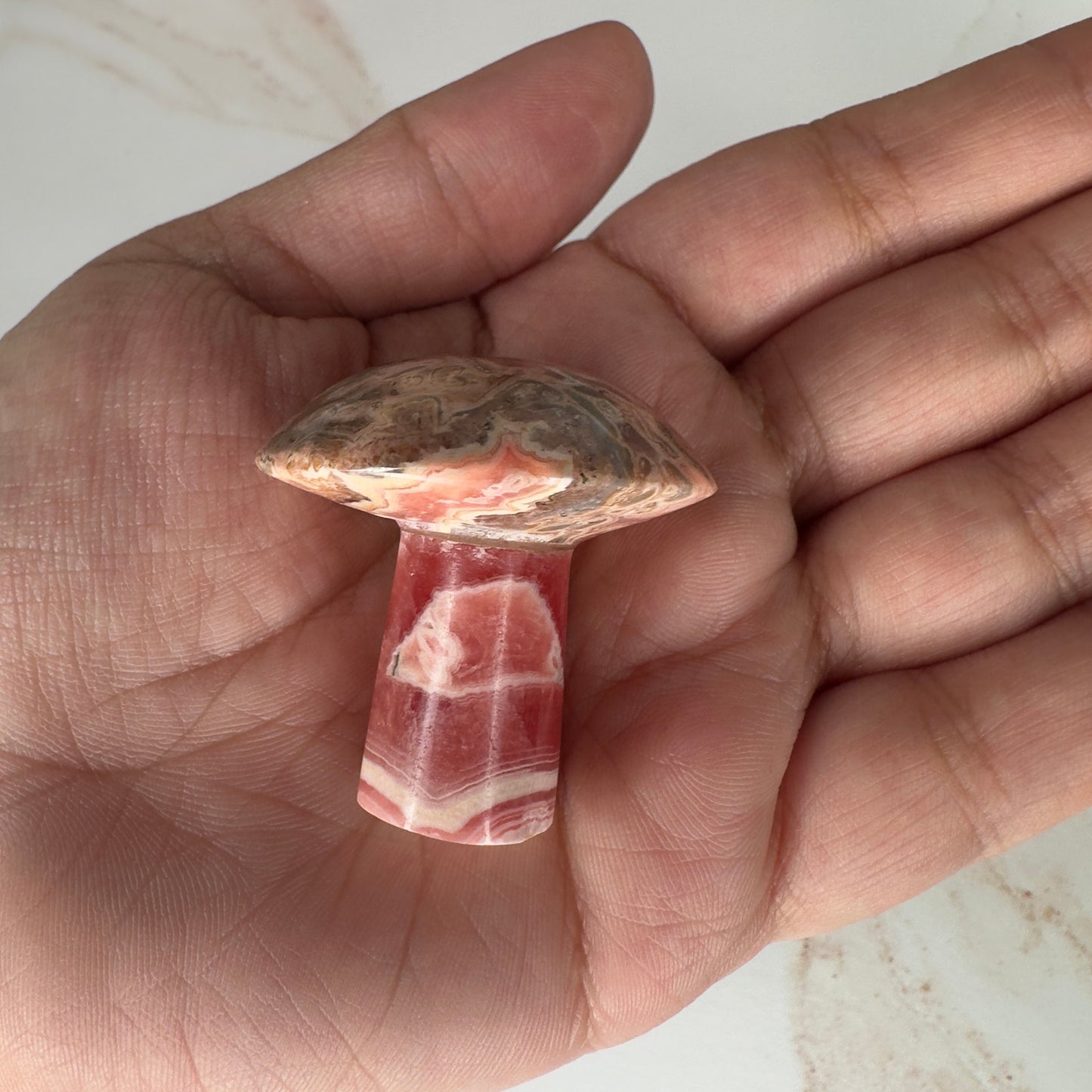 Adorable Rhodochrosite Mushroom Hand Carved Genuine Crystal Mushy From Argentina | Tucson Gem Show Exclusive