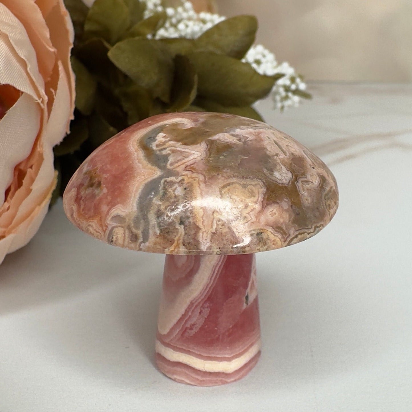 Adorable Rhodochrosite Mushroom Hand Carved Genuine Crystal Mushy From Argentina | Tucson Gem Show Exclusive