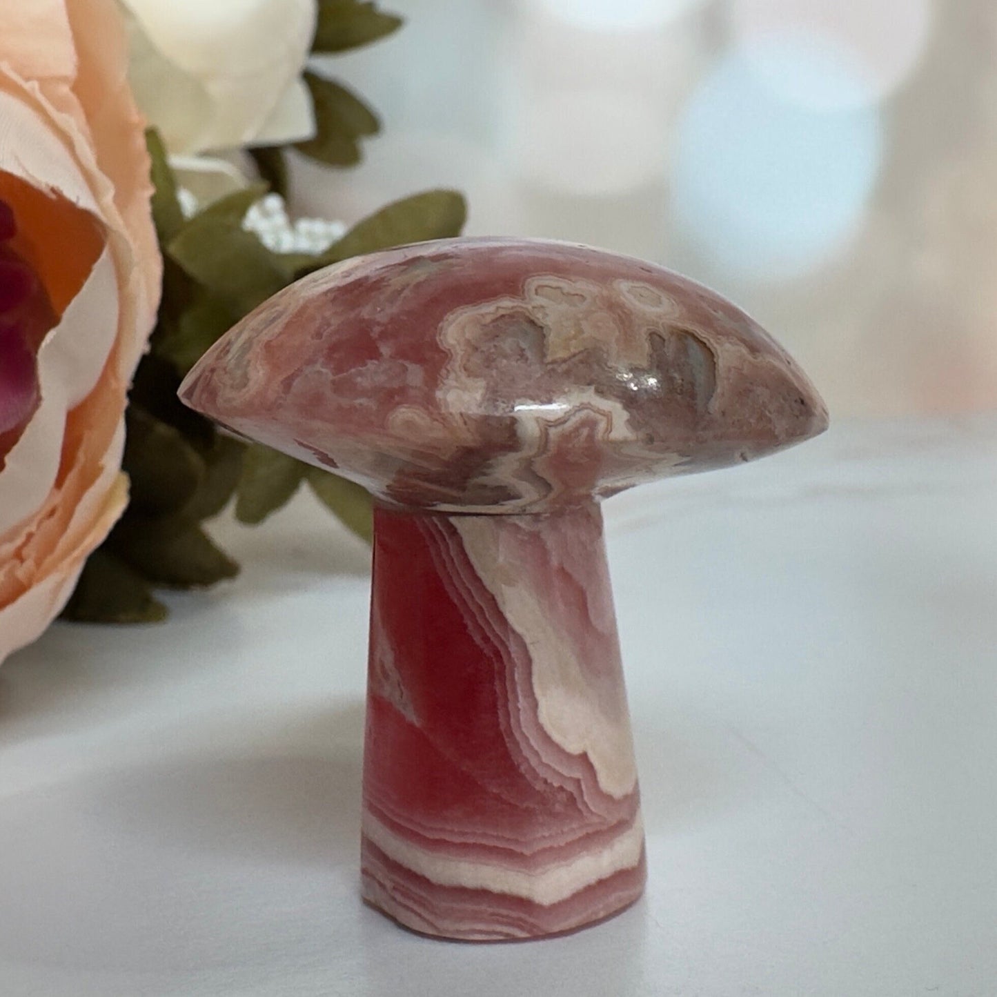 Adorable Rhodochrosite Mushroom Hand Carved Genuine Crystal Mushy From Argentina | Tucson Gem Show Exclusive