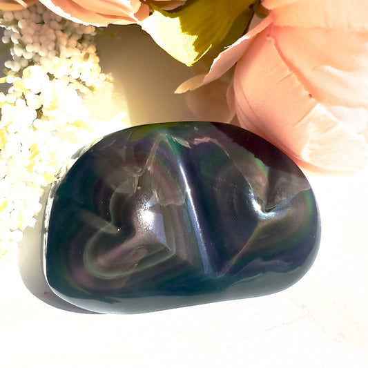 Rainbow Obsidian Heart Duo Super Dark & Flashy Purple Multi-Color From Mexico | Tucson Gem Show Exclusive