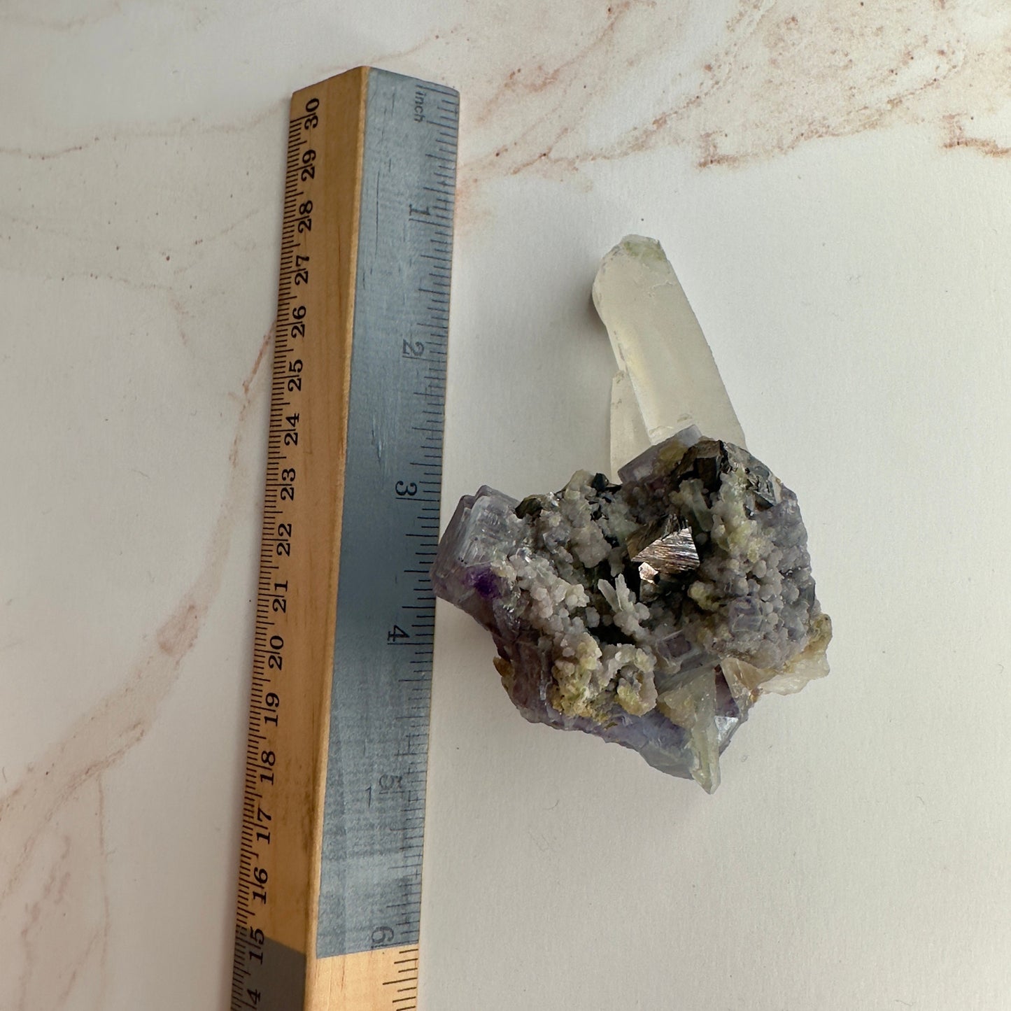 Amazing Yaogangxian/YGX Fluorite Specimen With Arsenopyrite On Quartz High-Quality Purple Formation Cubes