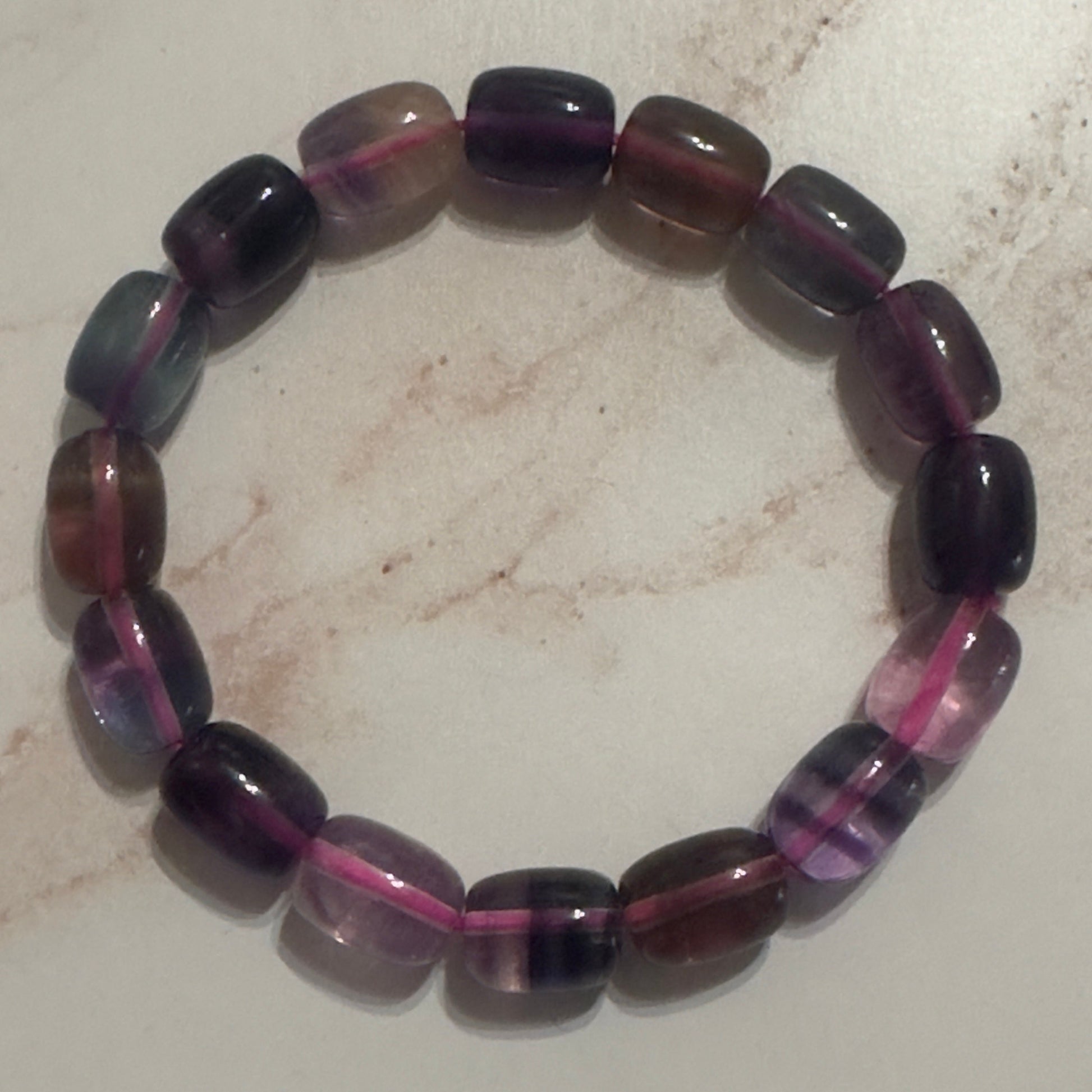 Barrel Fluorite Bracelet With Banding High-Quality Crystal Jewelry Beads in 8.8mm