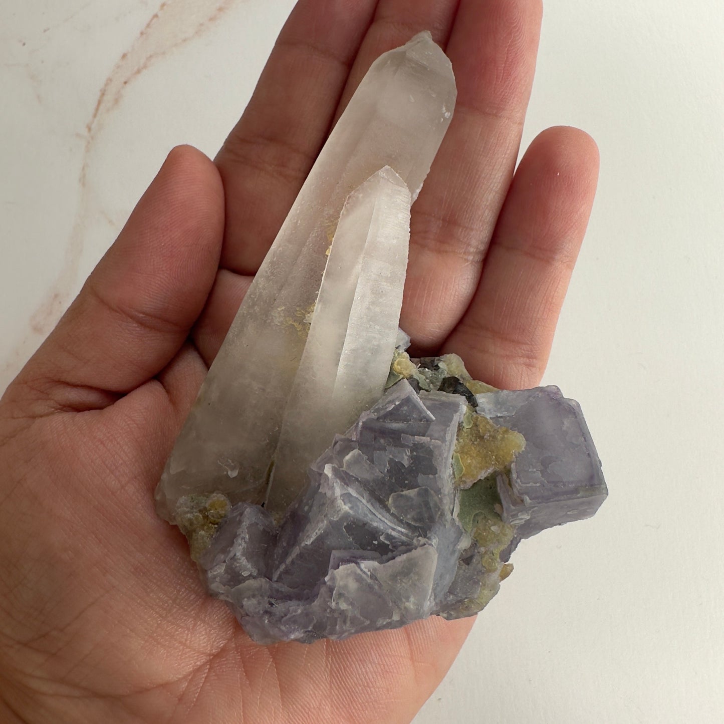 Amazing Yaogangxian/YGX Fluorite Specimen With Arsenopyrite On Quartz High-Quality Purple Formation Cubes