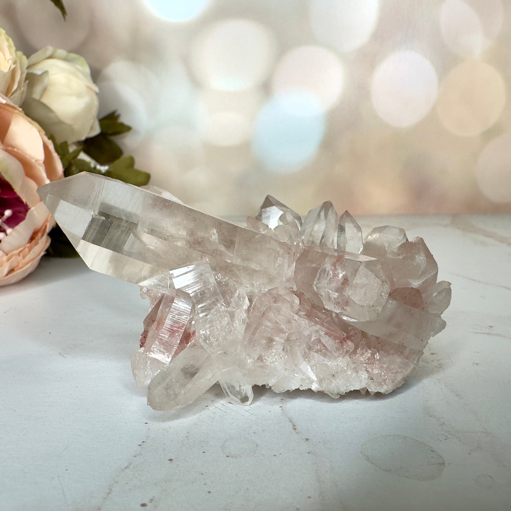 Beautiful Pink Himalayan Samadhi Quartz High-Quality Genuine Specimen Crystal Cluster from India | Tucson Gem Show Exclusive