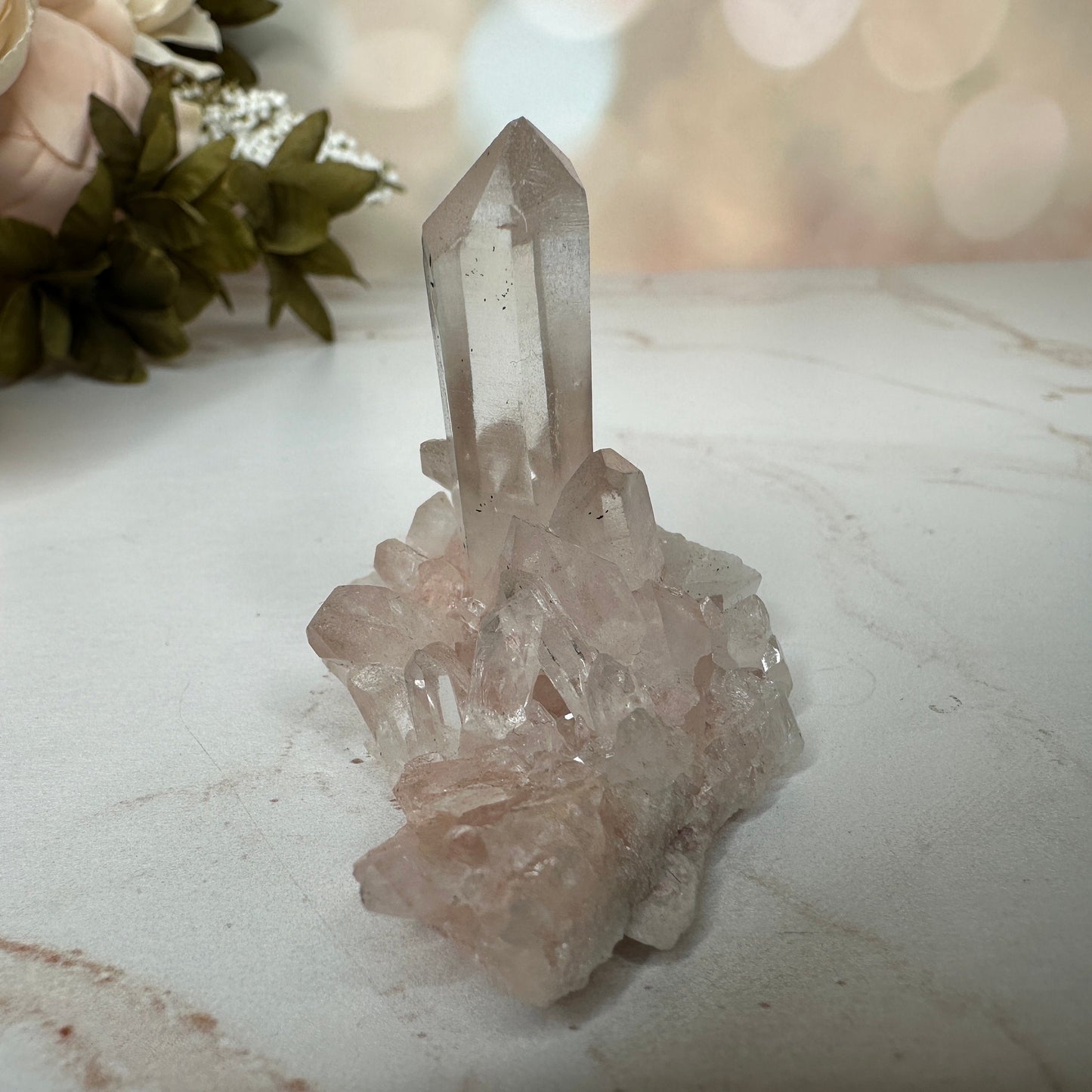 Pretty Pink Himalayan Samadhi Quartz High-Quality Genuine Specimen Crystal Cluster from India | Tucson Gem Show Exclusive