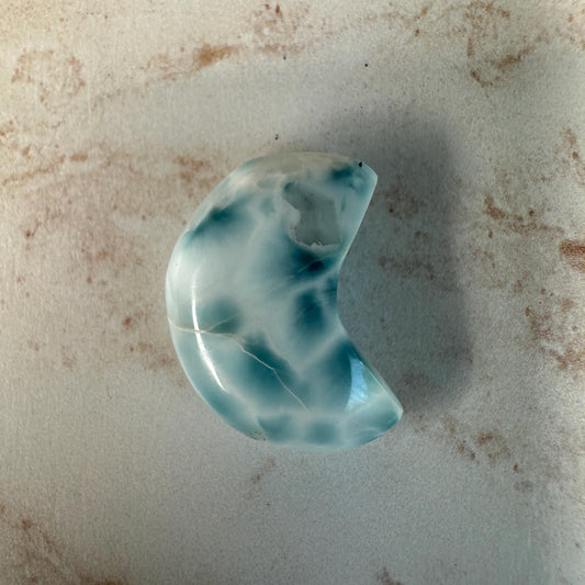 Gorgeous Larimar Moon Carving High-Quality Grade From The Dominican Republic | Tucson Gem Show Exclusive