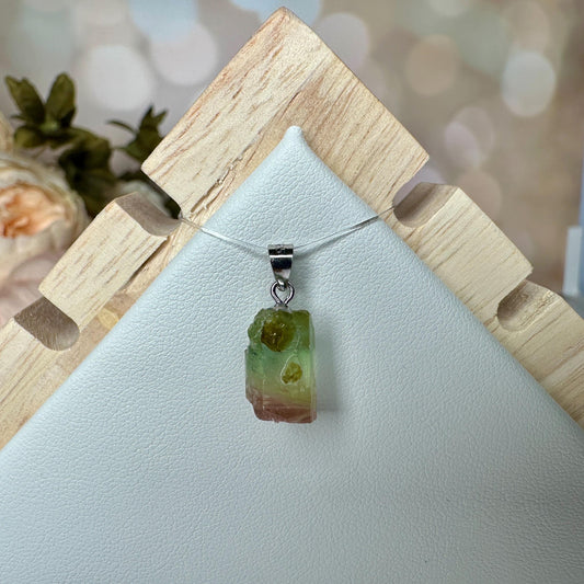 Dainty Watermelon Tourmaline Pendant | Raw High-Quality Exquisite Crystal Jewelry for Necklace