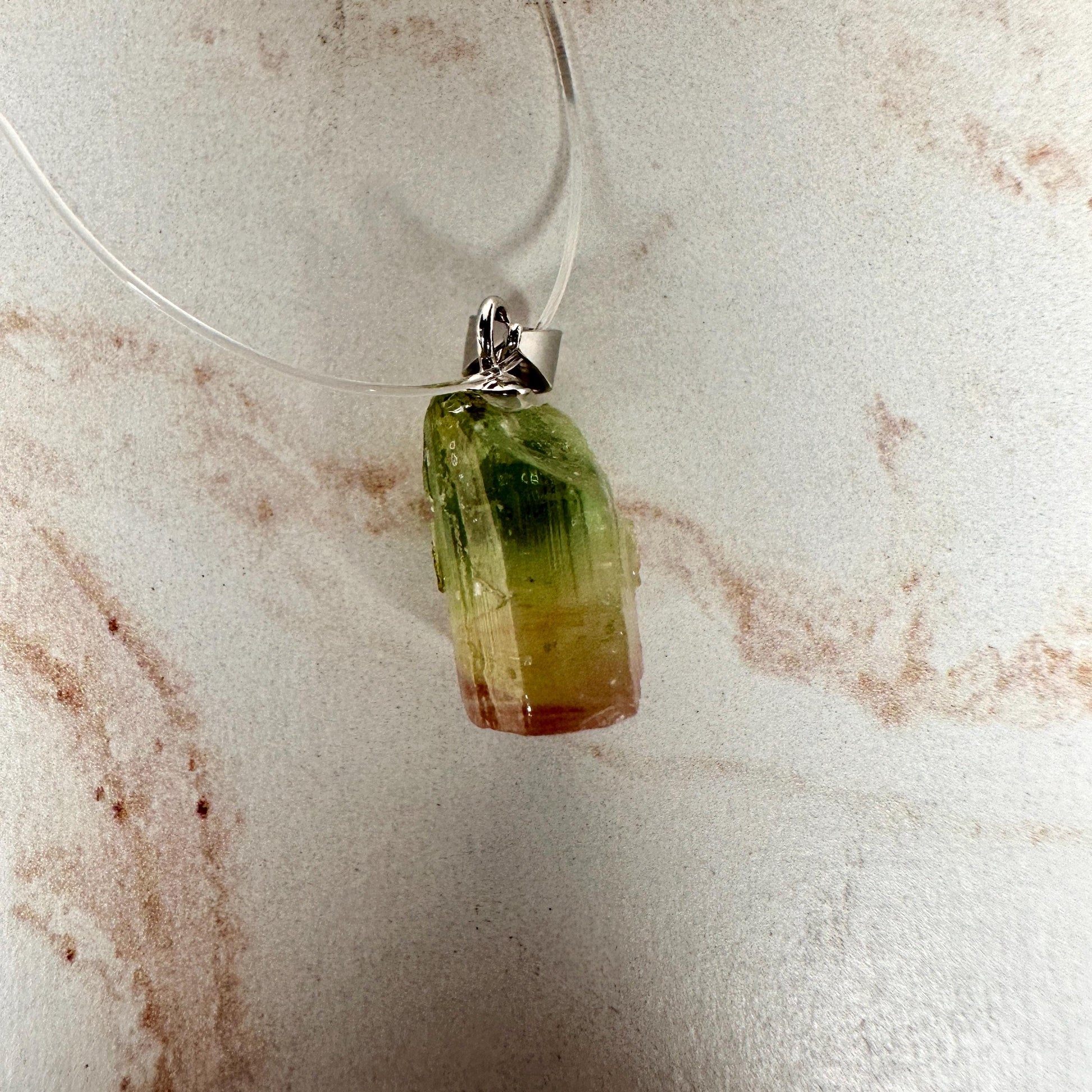 Dainty Watermelon Tourmaline Pendant | Raw High-Quality Exquisite Crystal Jewelry for Necklace