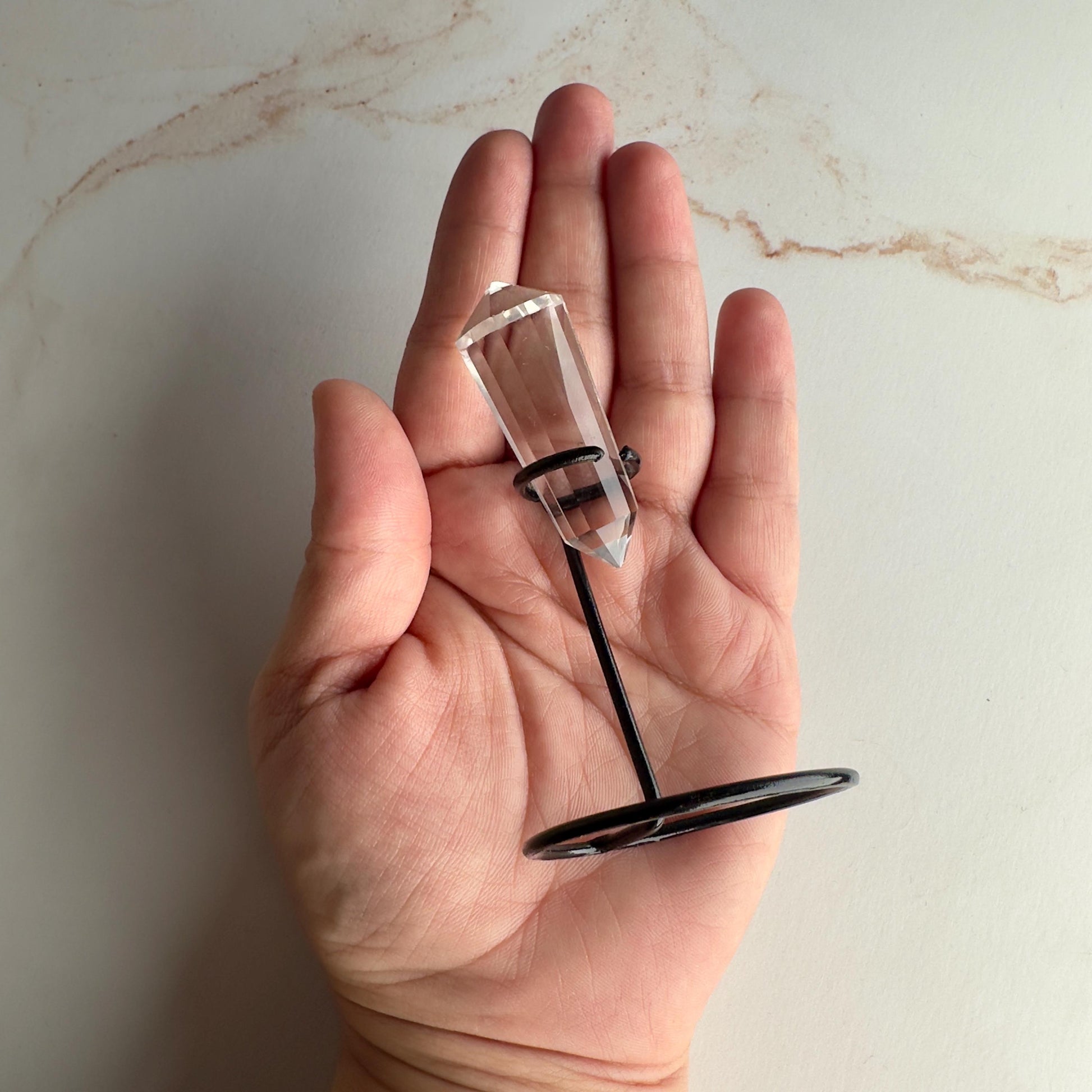 Adorable Clear Quartz Mini Vogel From Brazil With Custom Black Stand | VERY small chip on bottom